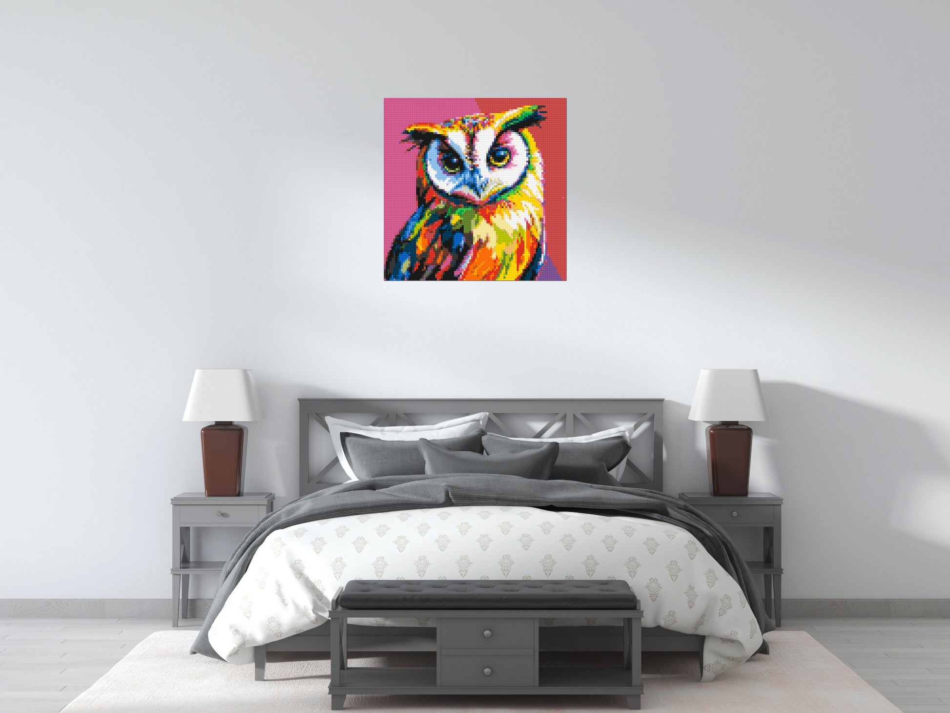 Owl Colourful Pop Art - Brick Art Mosaic Kit 4x4 scene