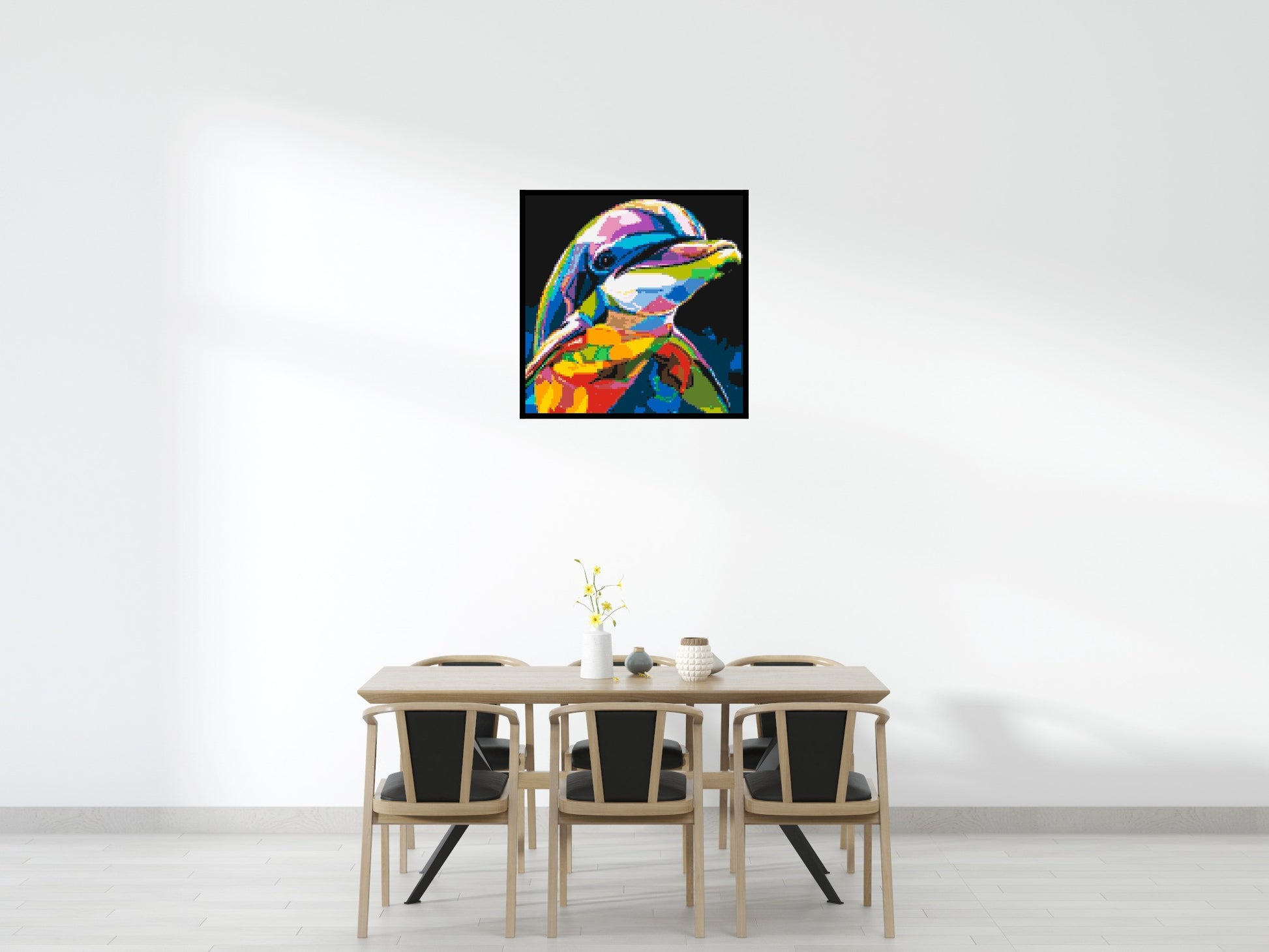 Dolphin Colourful Pop Art - Brick Art Mosaic Kit 5x5 scene with frame