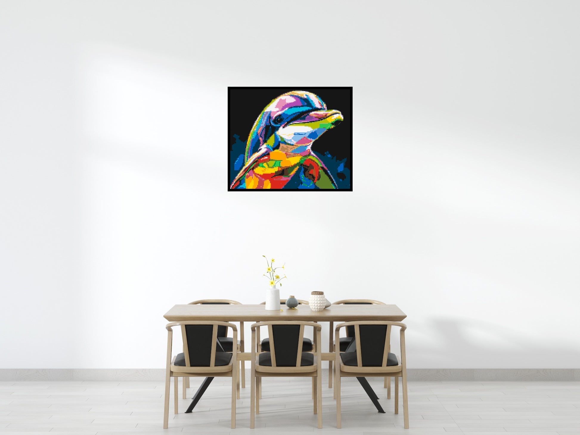 Dolphin Colourful Pop Art - Brick Art Mosaic Kit 6x5 scene with frame