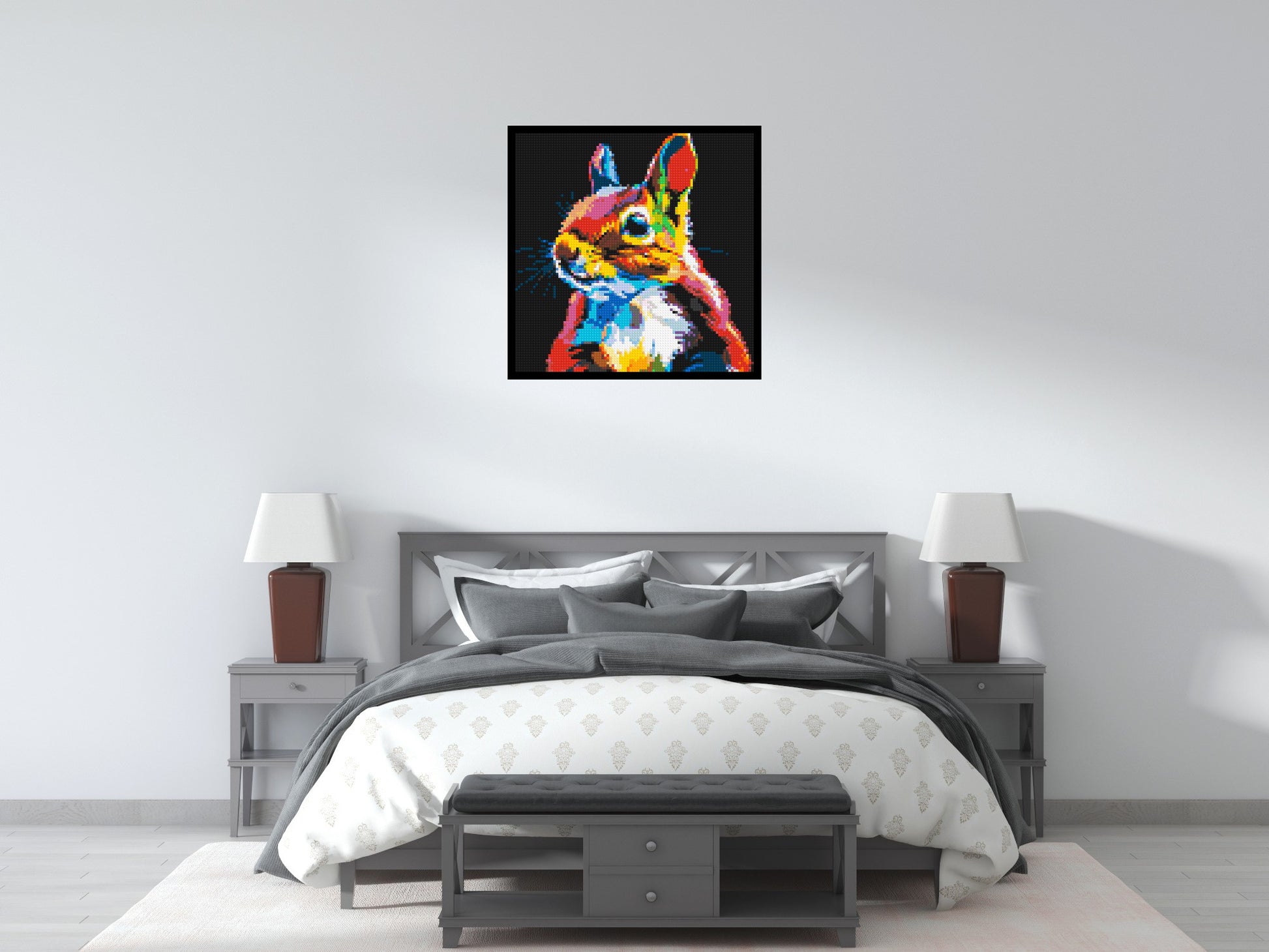 Squirrel Colourful Pop Art - Brick Art Mosaic Kit 4x4 scene with frame
