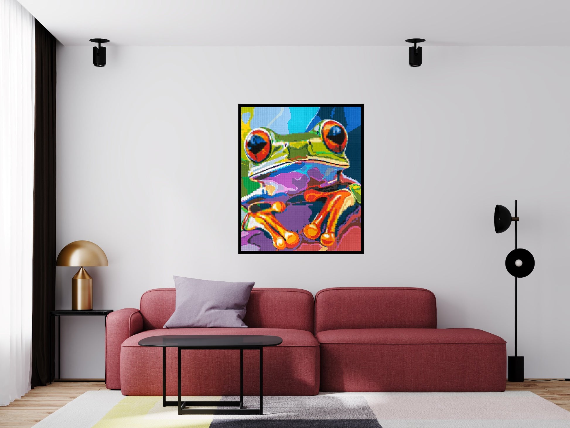 Frog Colourful Pop Art - Brick Art Mosaic Kit 5x6 scene with frame