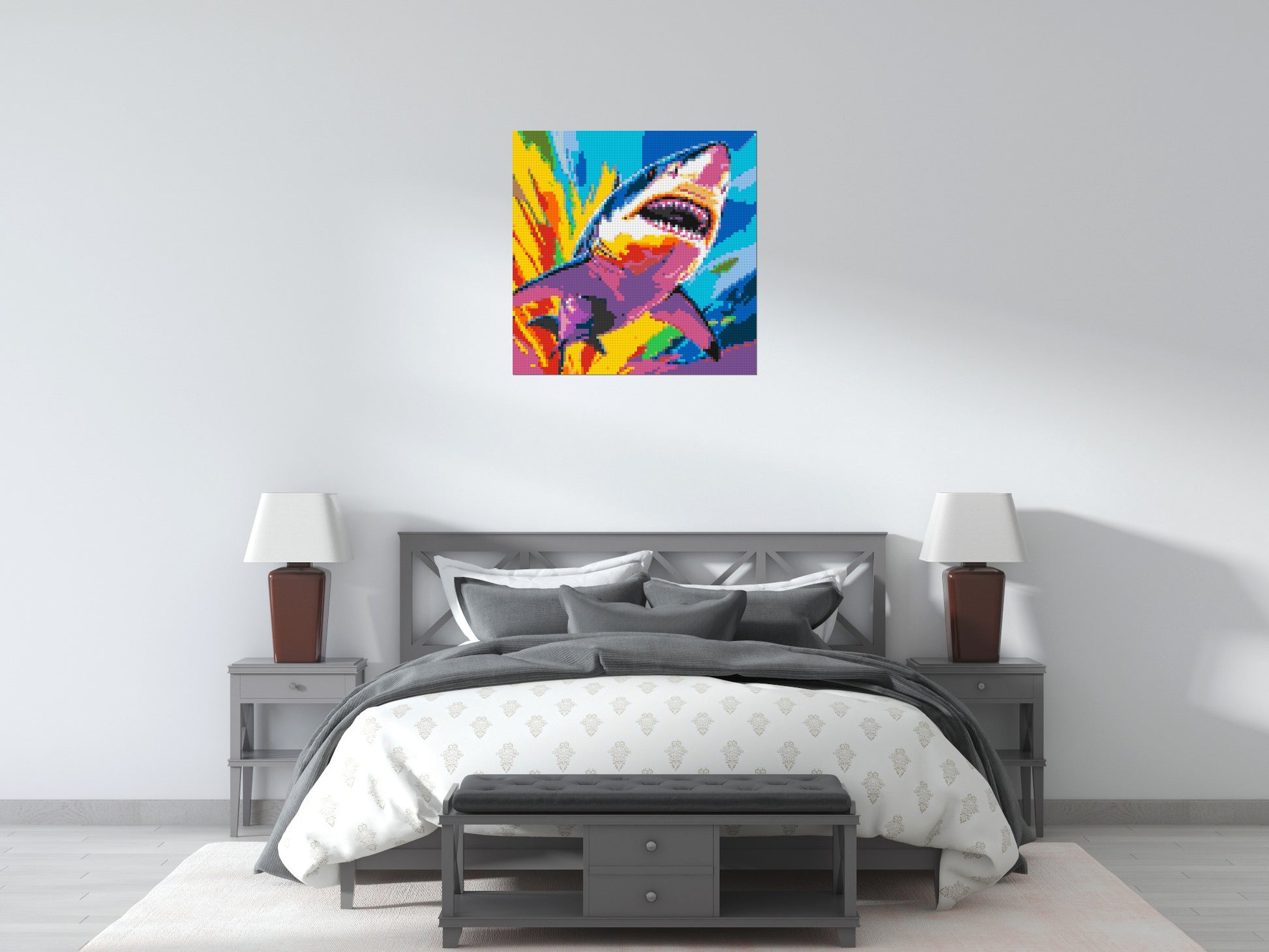 Shark Colourful Pop Art - Brick Art Mosaic Kit 4x4 scene