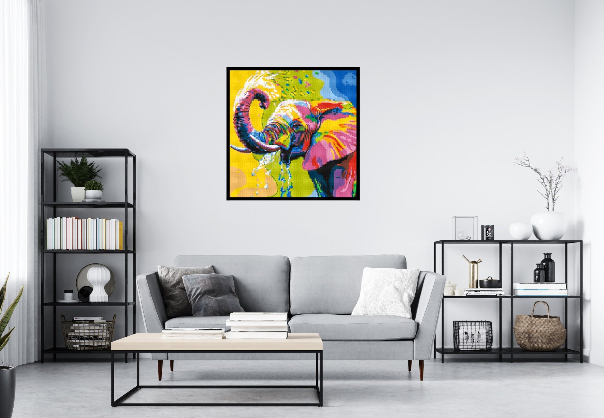 Elephant Colourful Pop Art - Brick Art Mosaic Kit 5x5 scene with frame