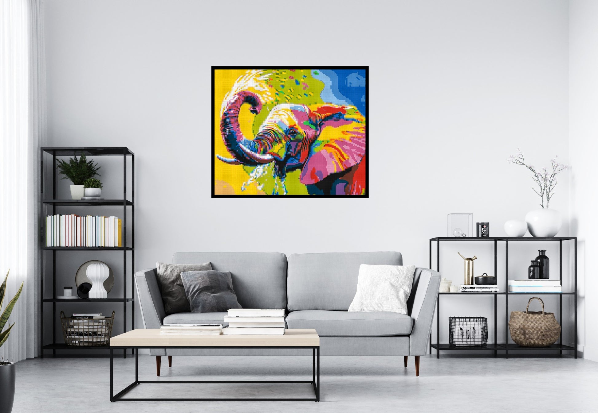 Elephant Colourful Pop Art - Brick Art Mosaic Kit 6x5 scene with frame