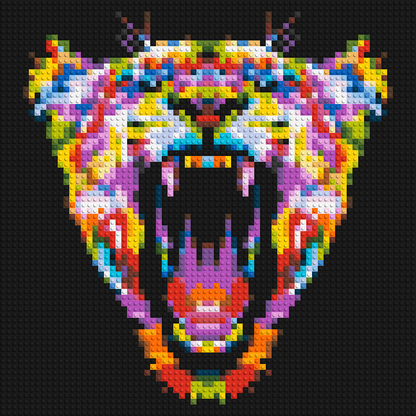 Roaring Tiger Colourful Pop Art - Brick Art Mosaic Kit 3x3 large