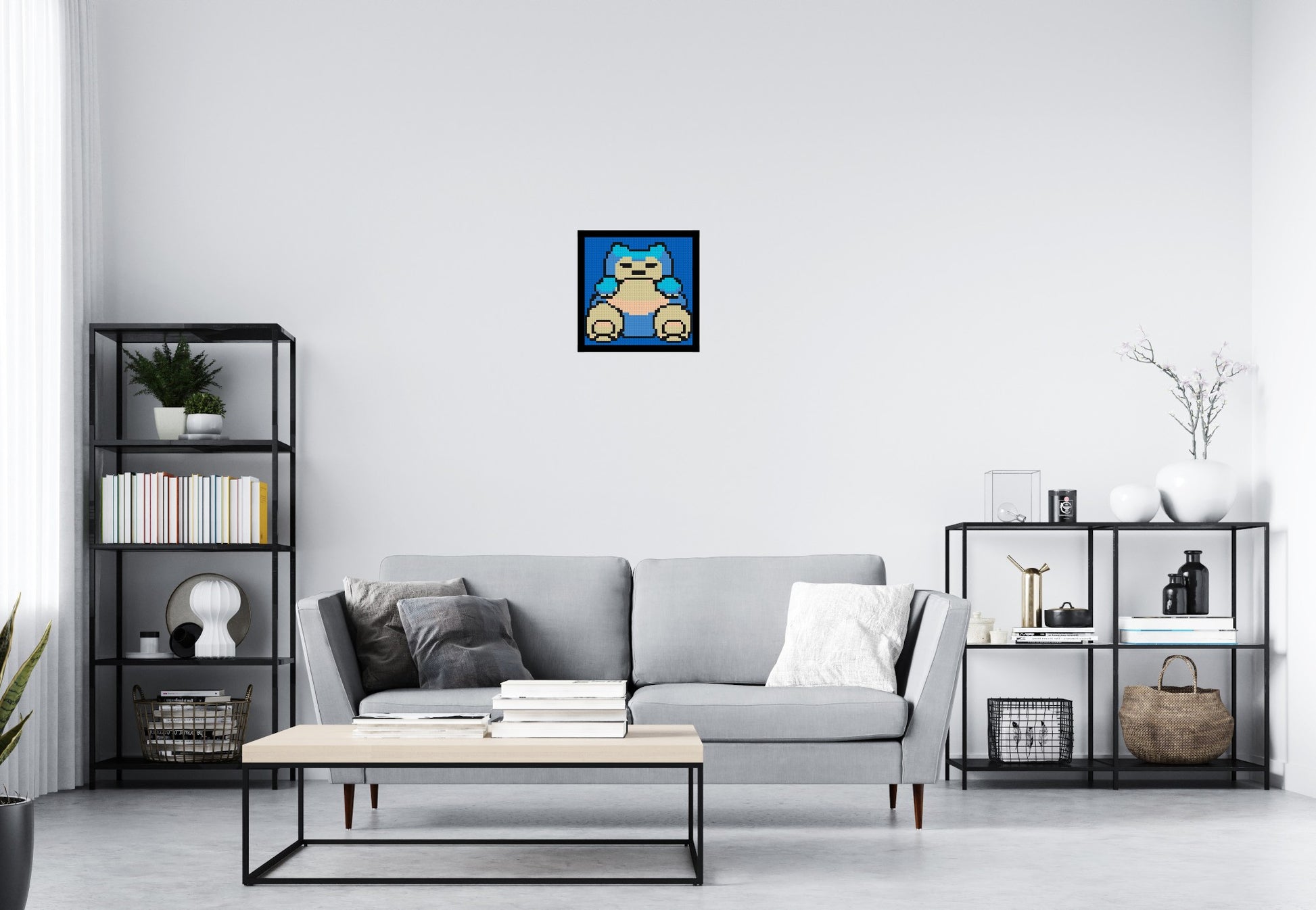 Snorlax Pixel Art - Brick Art Mosaic Kit 2x2 scene with frame