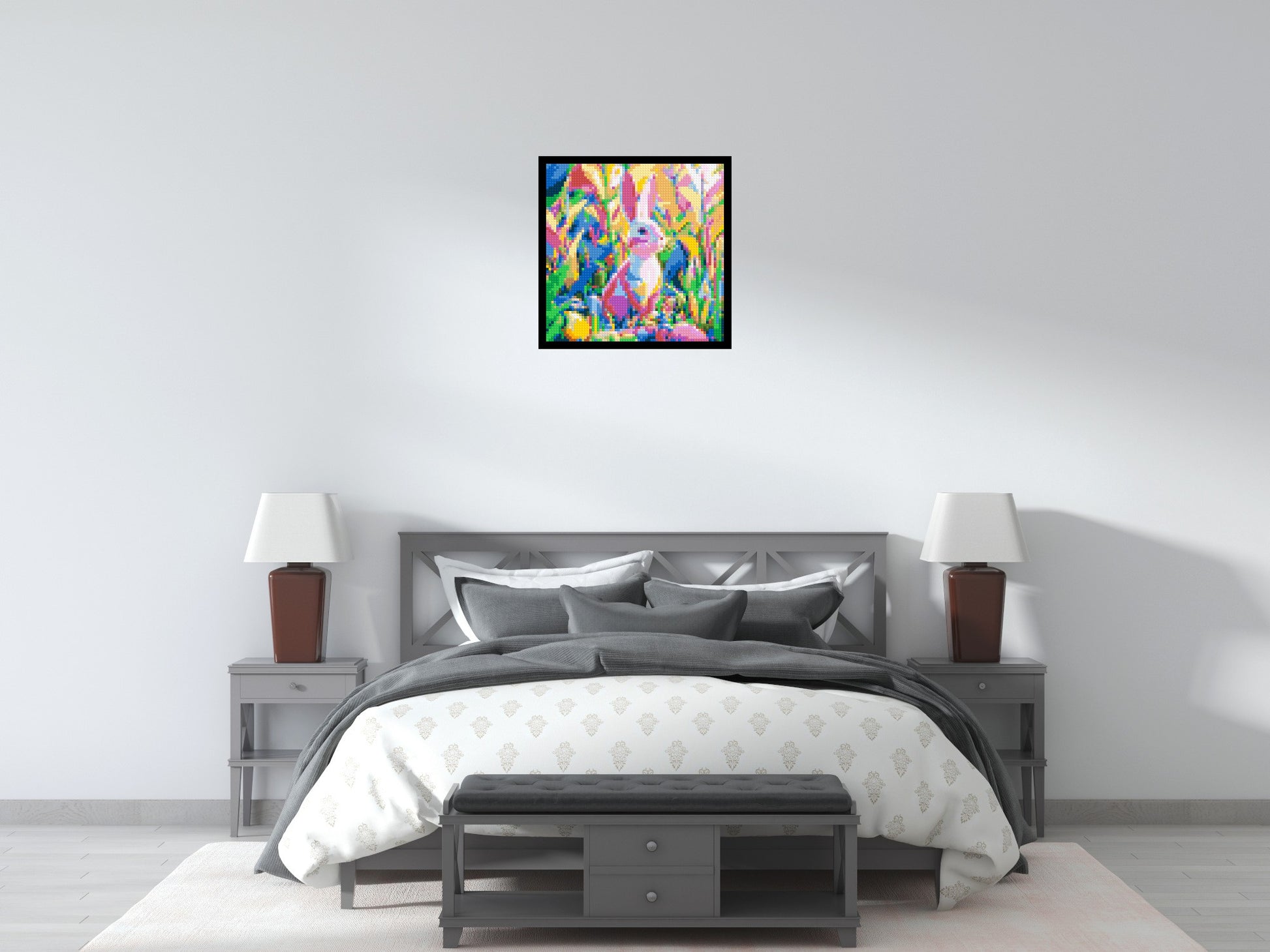 Colourful Bunny - Brick Art Mosaic Kit 3x3 scene with frame