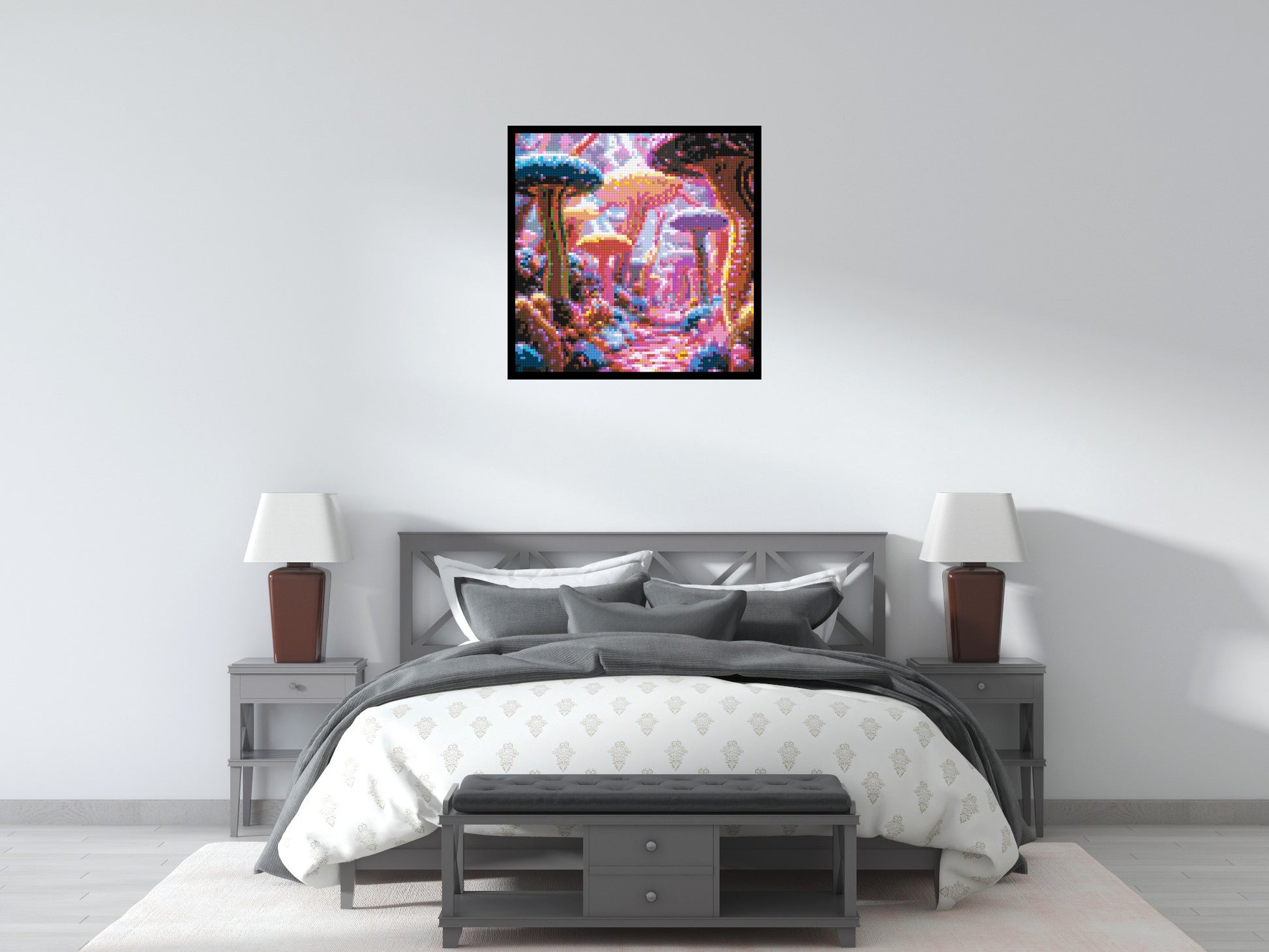 Mushroom Field - Brick Art Mosaic Kit 4x4 scene with frame