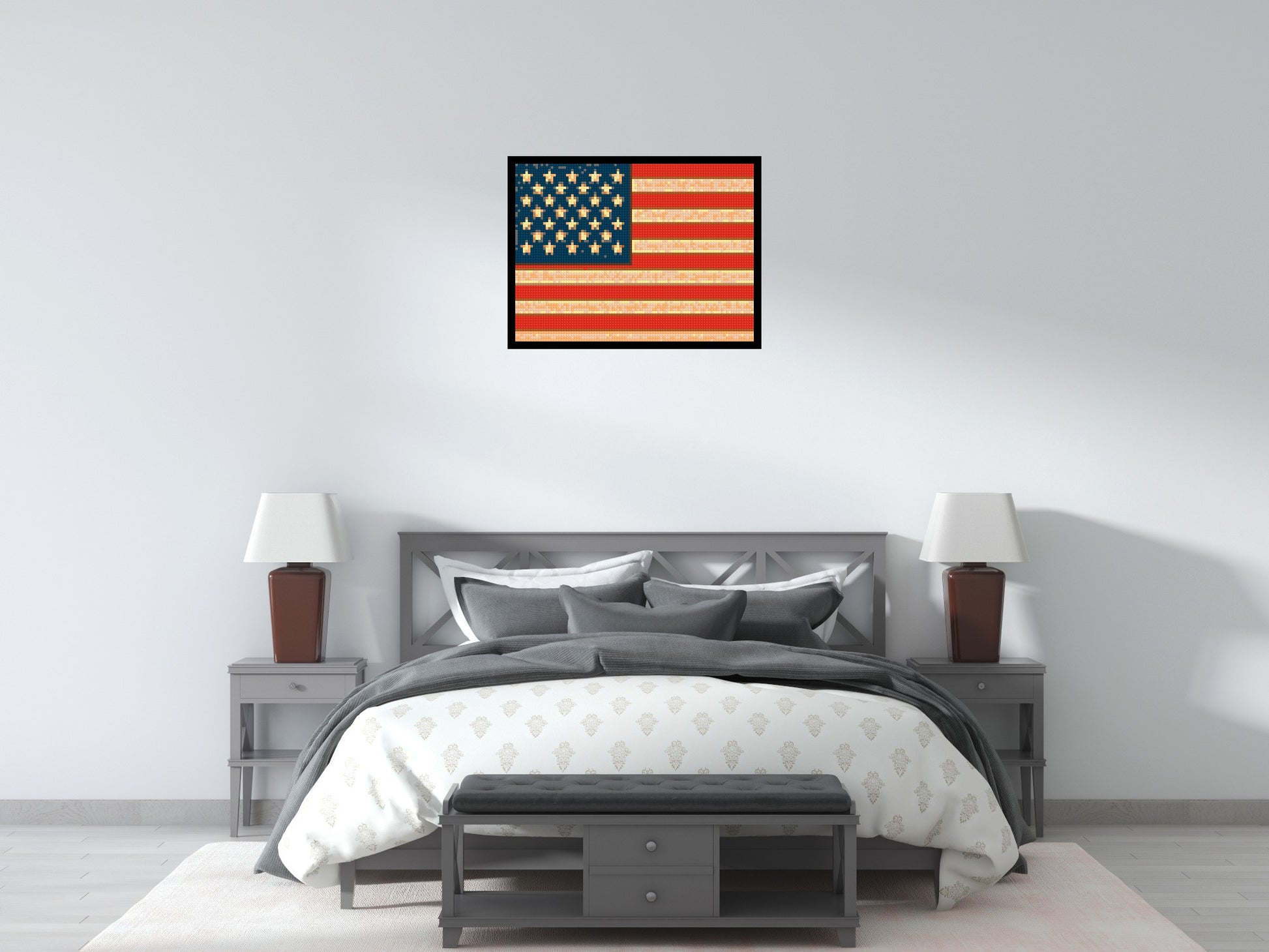 United States Flag - Brick Art Mosaic Kit 4x3 scene with frame