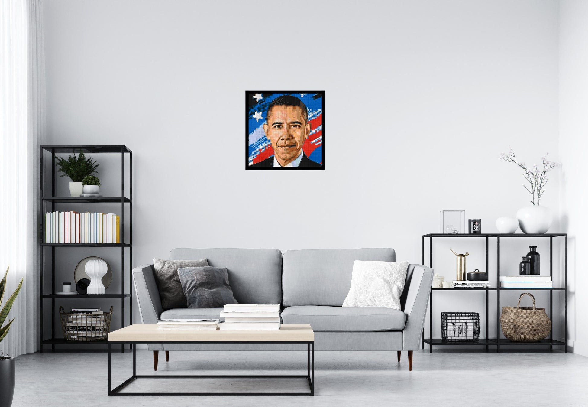 Barack Obama - Brick Art Mosaic Kit 3x3 scene with frame