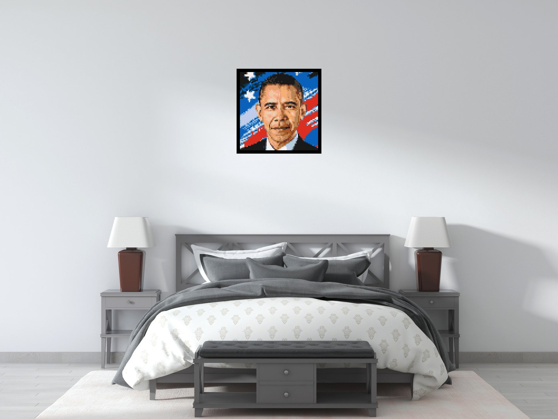 Barack Obama - Brick Art Mosaic Kit 3x3 scene with frame