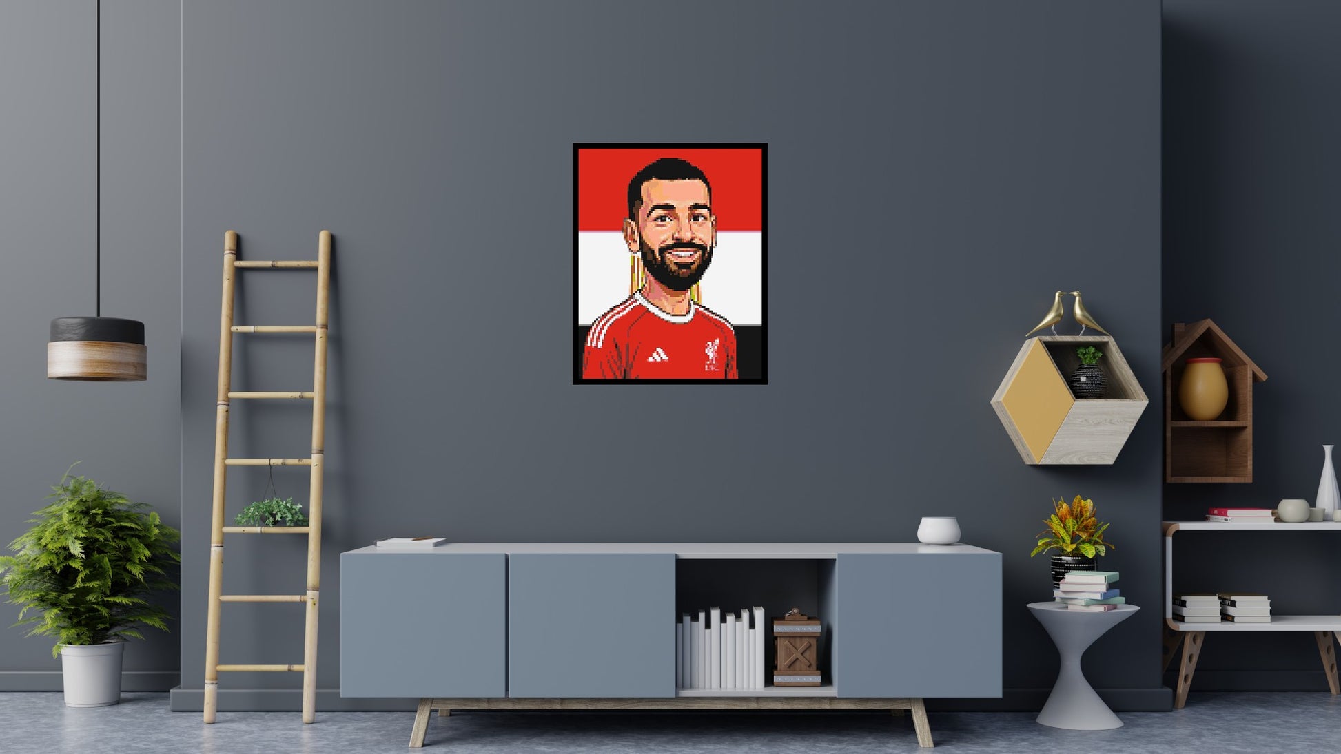 Mohamed Salah Caricature - Brick Art Mosaic Kit 4x5 scene with frame