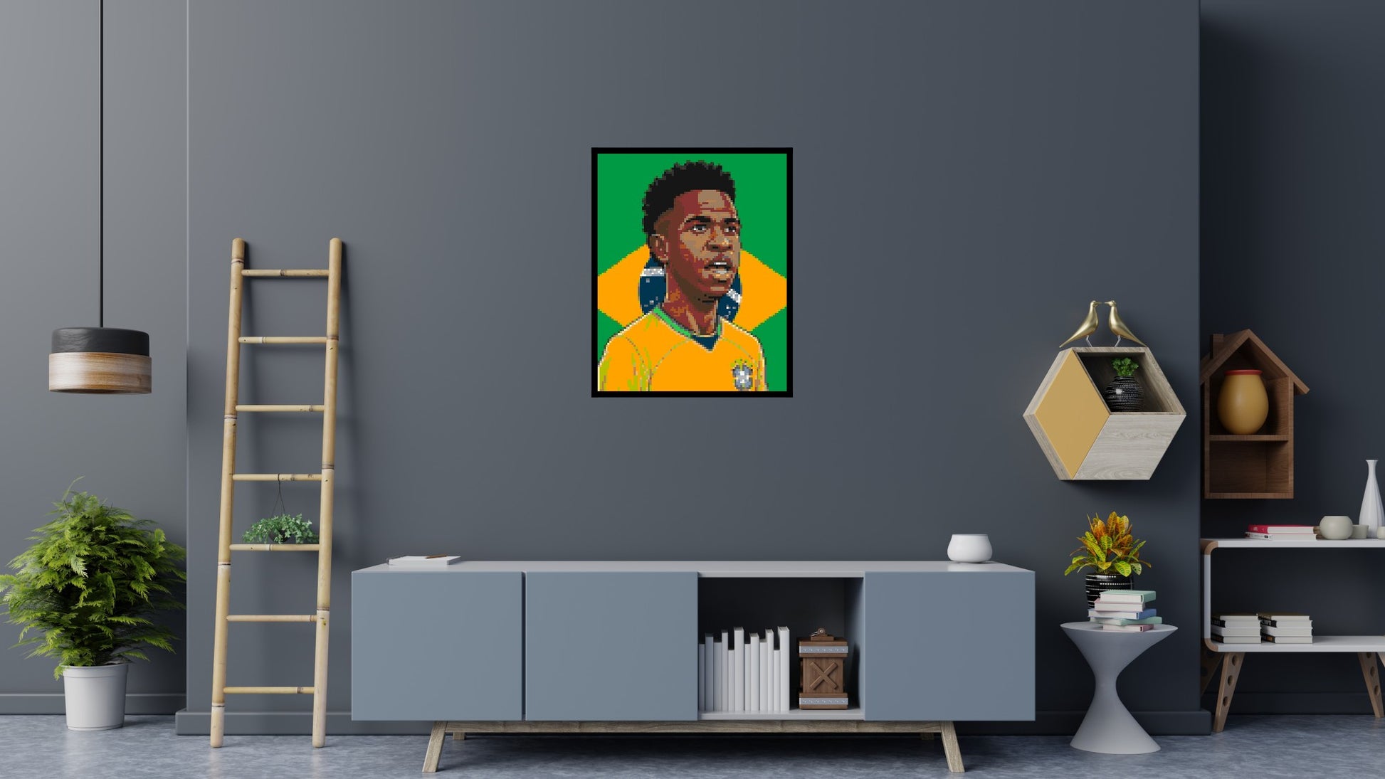 Vinícius Júnior Caricature - Brick Art Mosaic Kit 4x5 scene with frame