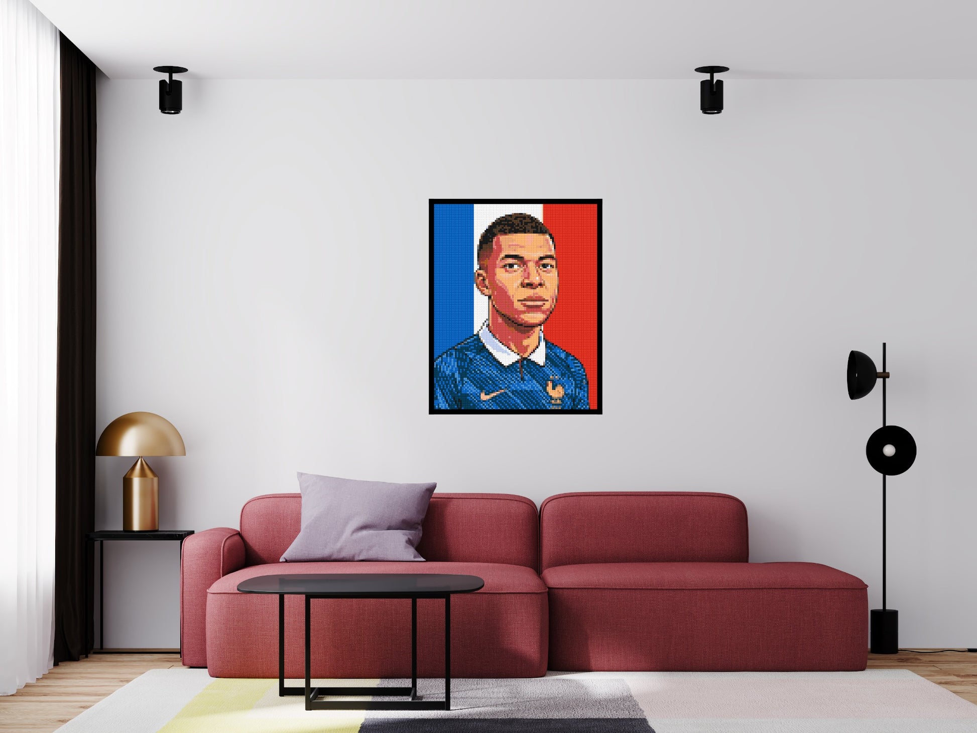 Kylian Mbappé Caricature - Brick Art Mosaic Kit 4x5 scene with frame