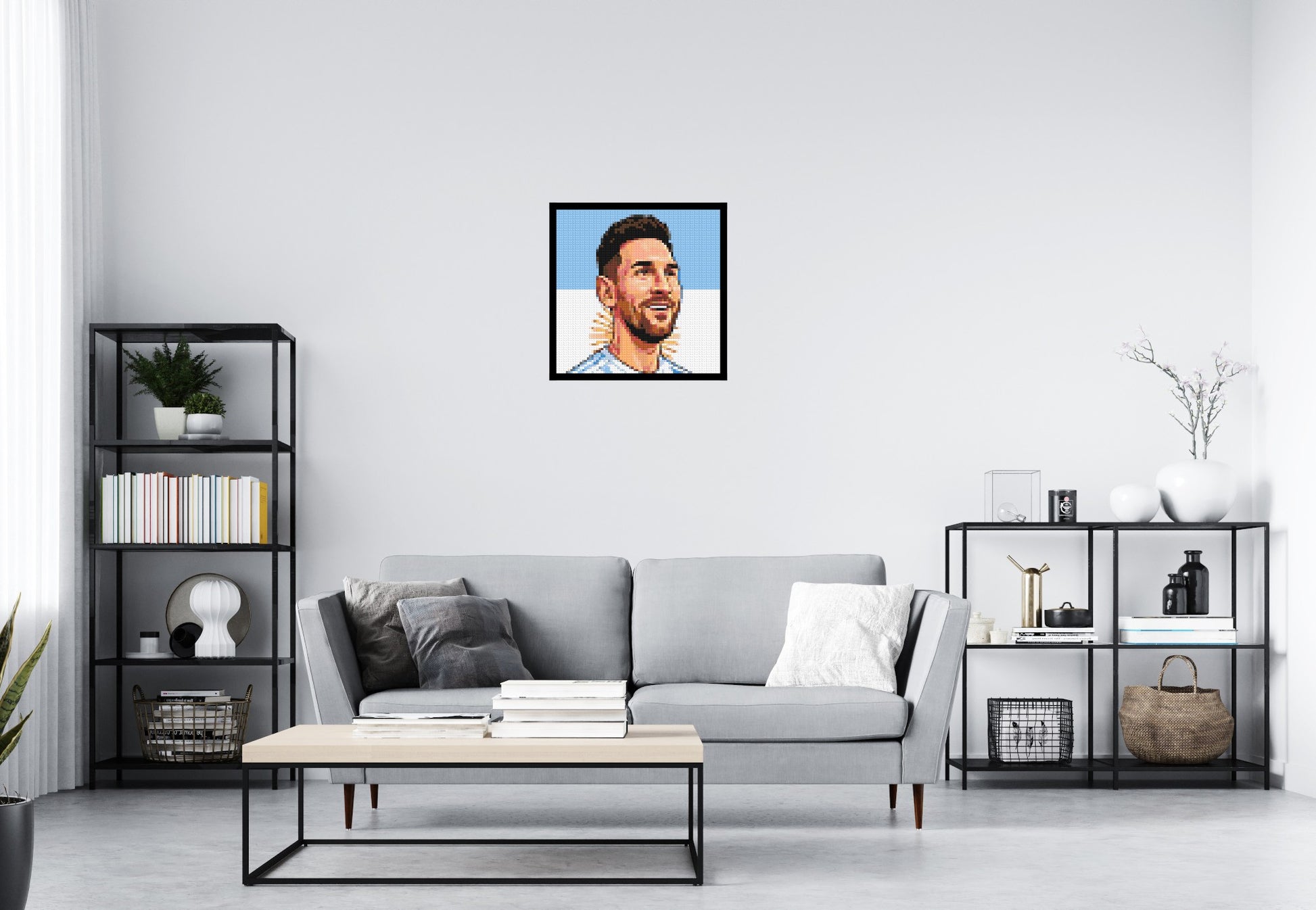 Lionel Messi Caricature - Brick Art Mosaic Kit 3x3 scene with frame