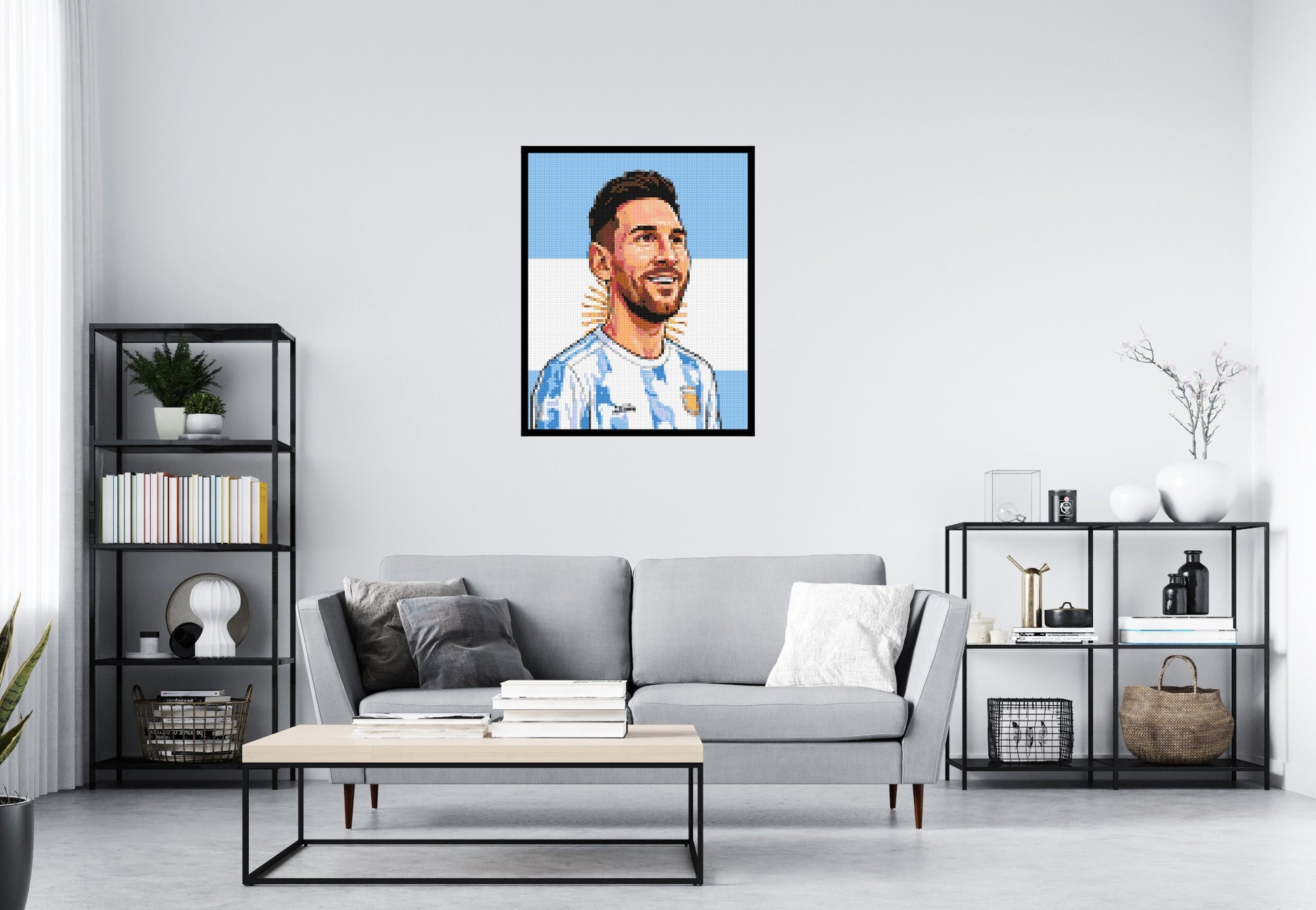 Lionel Messi Caricature - Brick Art Mosaic Kit 4x5 scene with frame