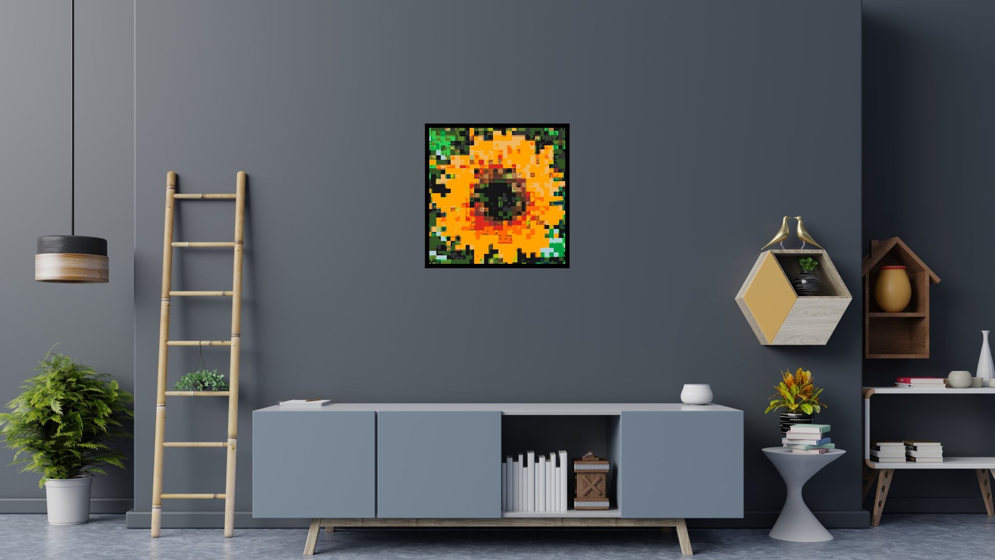 Sunflower – A Bloom of Warm Light by Joséphine Machalani - Brick Art Mosaic Kit 4x4 scene with frame