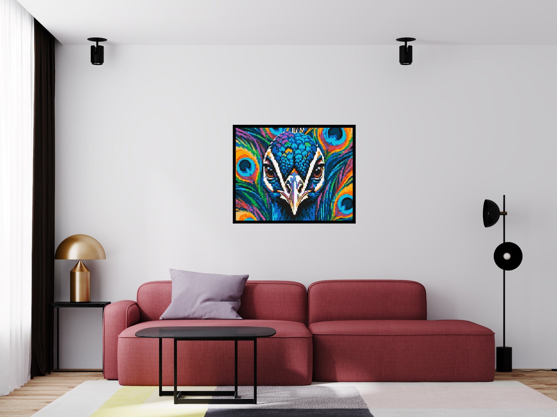 Vibrant Peacock Pop Art - Brick Art Mosaic Kit 5x4 scene with frame
