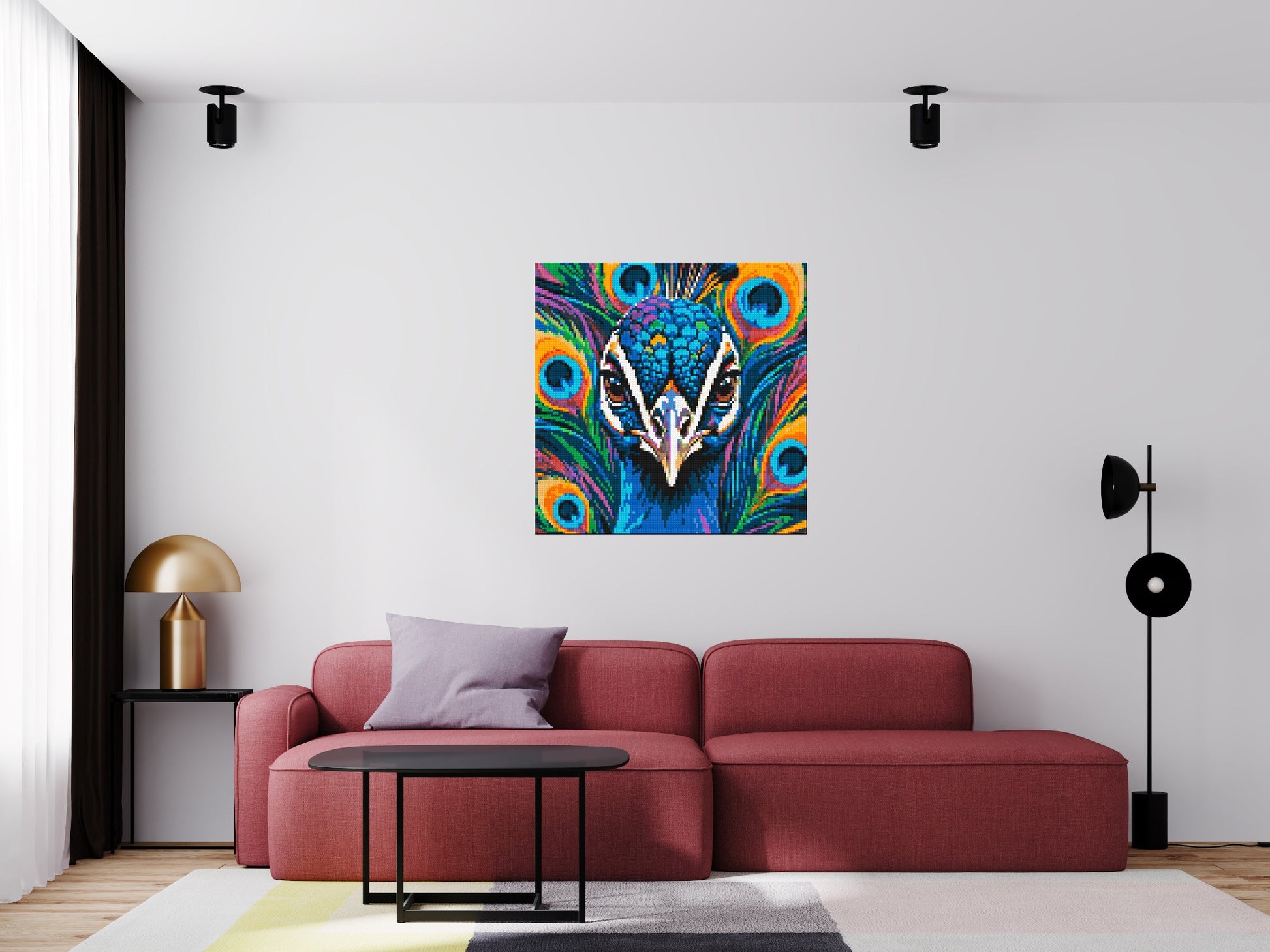 Vibrant Peacock Pop Art - Brick Art Mosaic Kit 5x5 scene