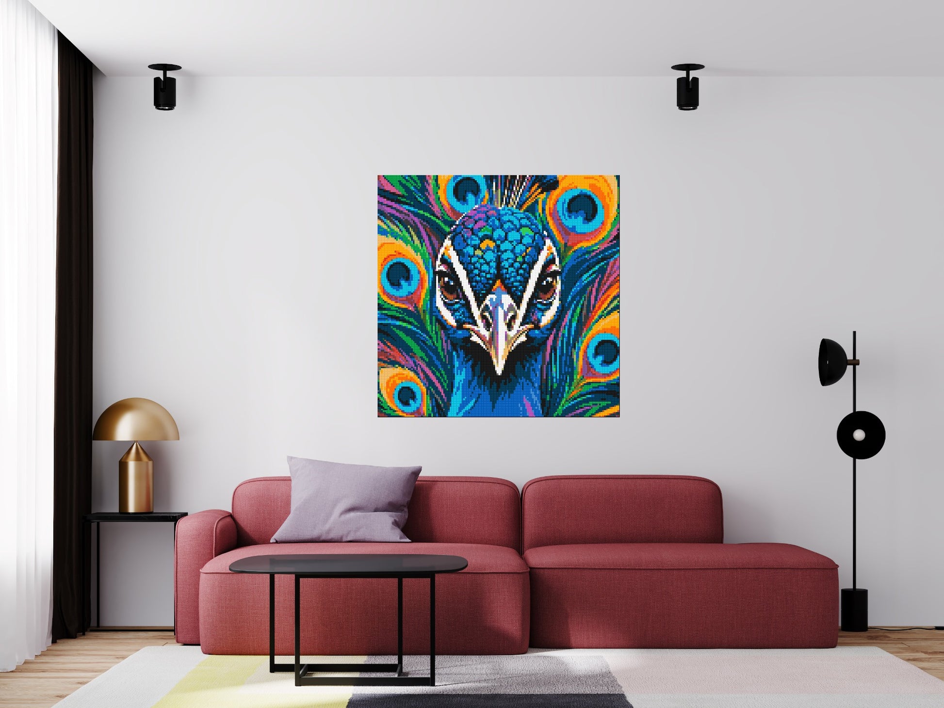 Vibrant Peacock Pop Art - Brick Art Mosaic Kit 6x6 scene