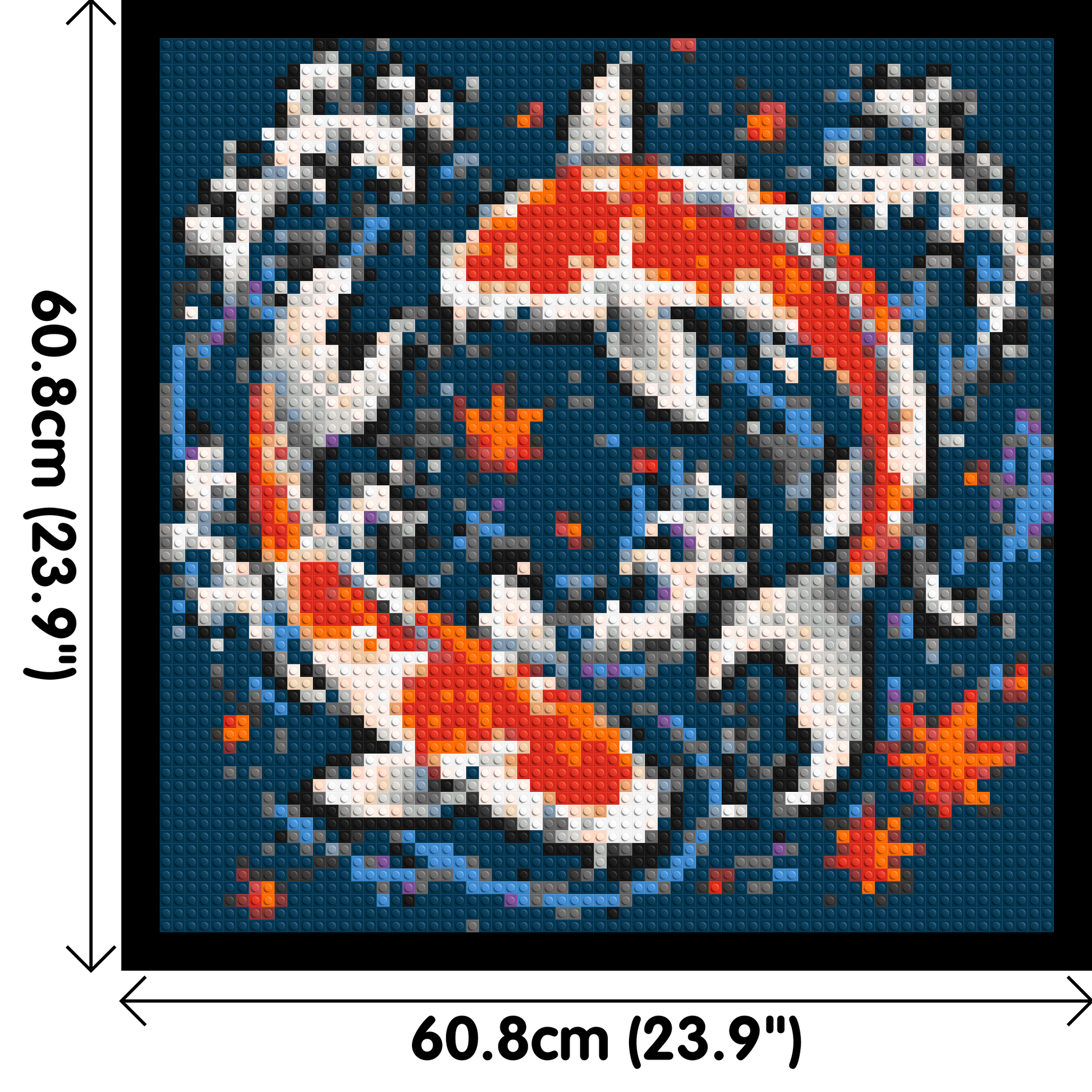 Japanese Ukiyo-e Style Swimming Koi Fish Yin Yang - Brick Art Mosaic Kit 3x3 dimensions with frame