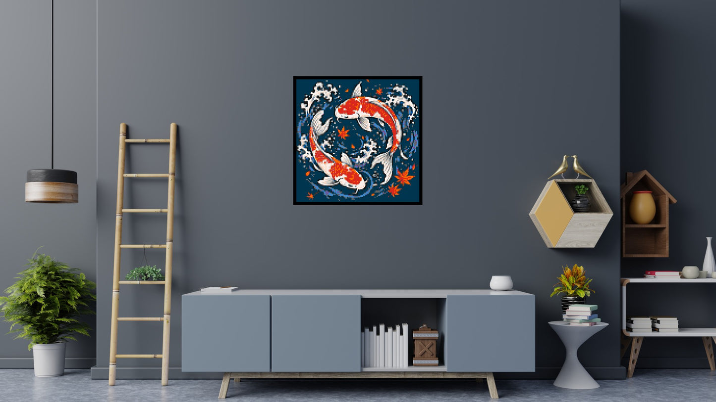 Japanese Ukiyo-e Style Swimming Koi Fish Yin Yang - Brick Art Mosaic Kit 5x5 large