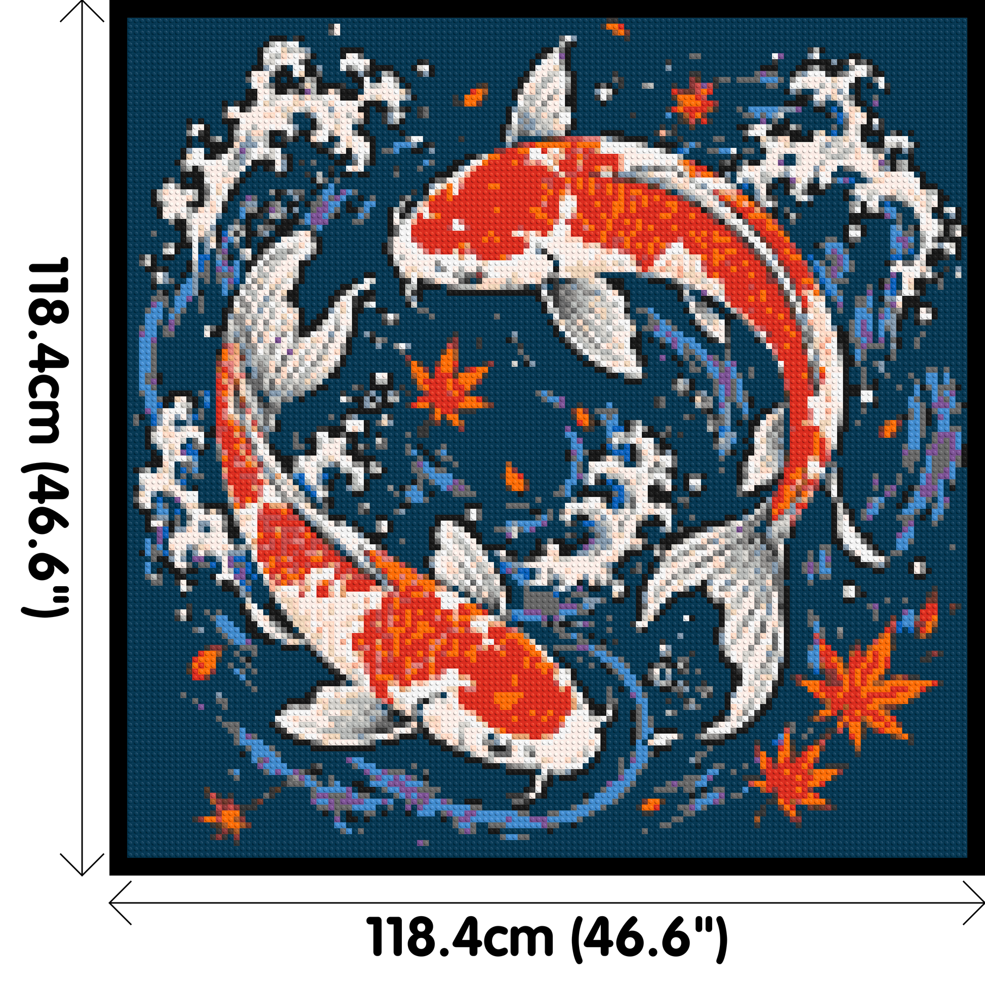 Japanese Ukiyo-e Style Swimming Koi Fish Yin Yang - Brick Art Mosaic Kit 6x6 dimensions with frame
