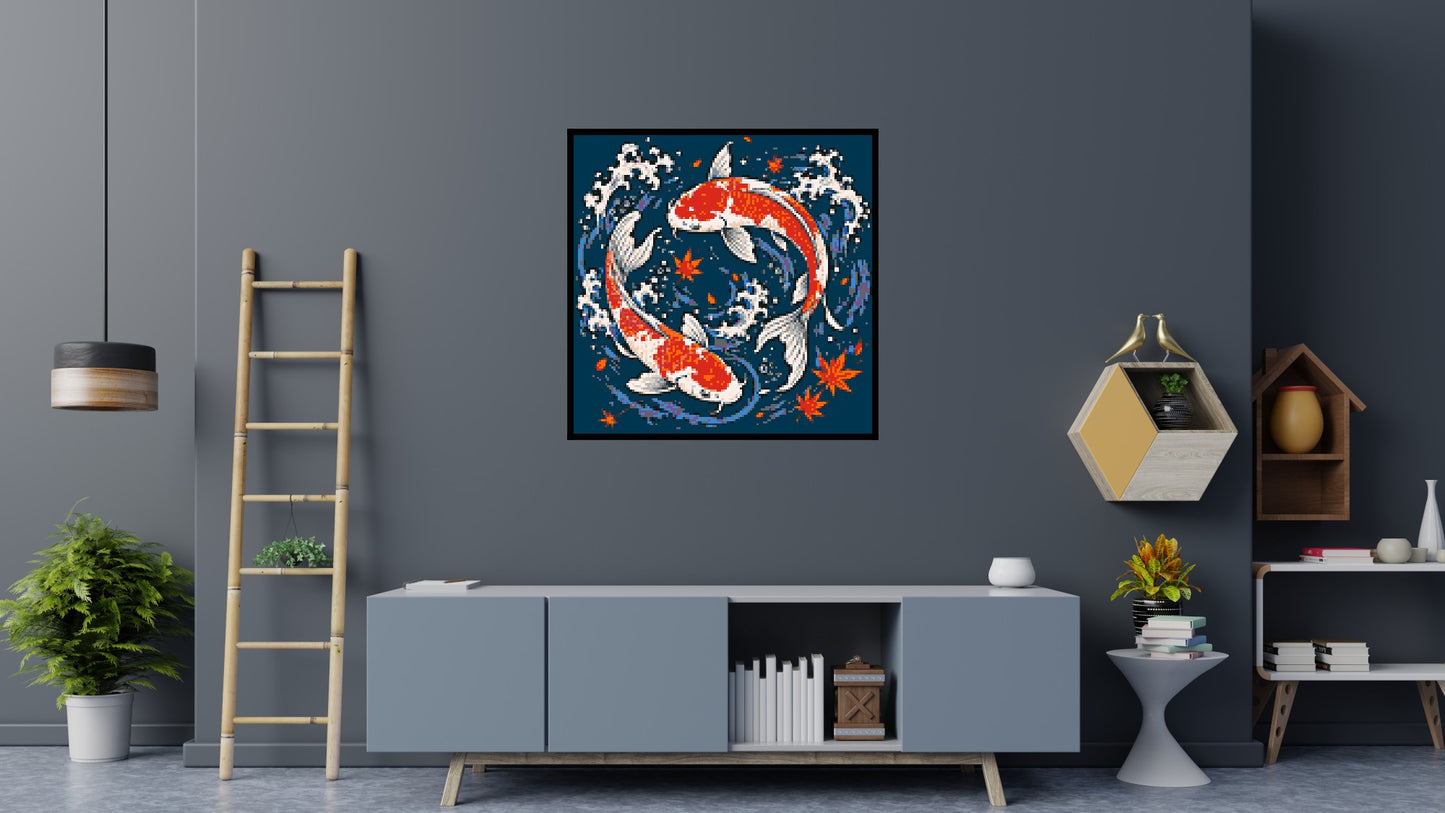 Japanese Ukiyo-e Style Swimming Koi Fish Yin Yang - Brick Art Mosaic Kit 6x6 large