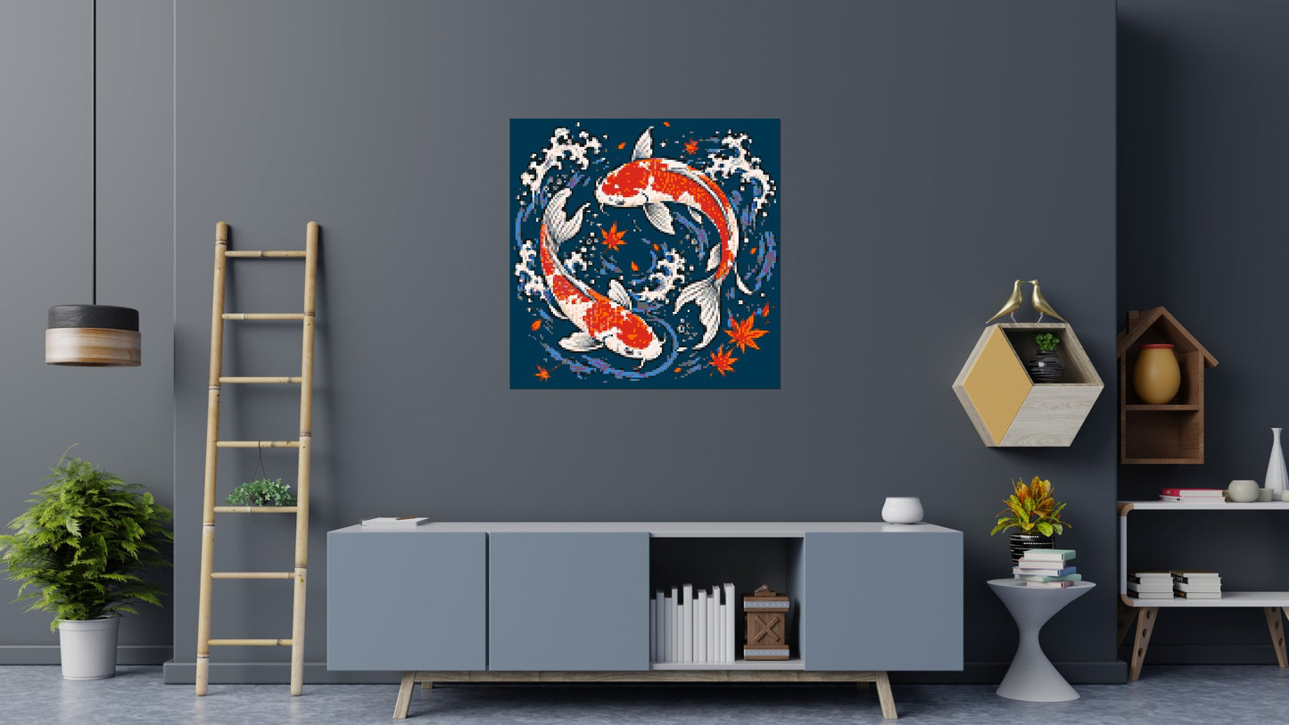 Japanese Ukiyo-e Style Swimming Koi Fish Yin Yang - Brick Art Mosaic Kit 6x6 large