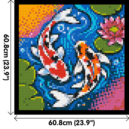 Vibrant Pond Koi Fish with Pink Lotus Blossom - Brick Art Mosaic Kit 3x3 large