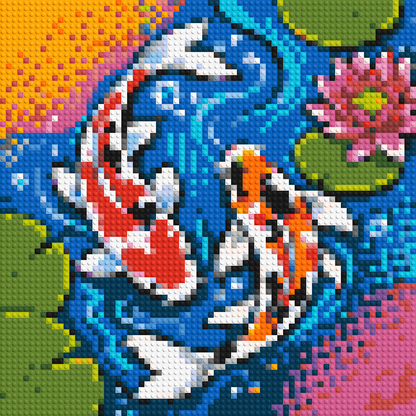 Vibrant Pond Koi Fish with Pink Lotus Blossom - Brick Art Mosaic Kit 3x3 large