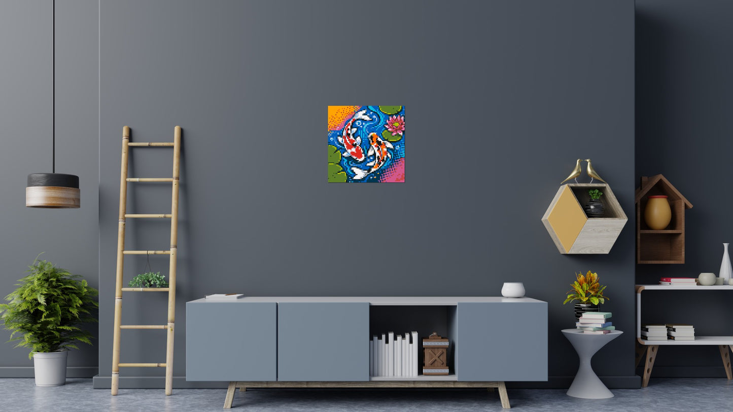 Vibrant Pond Koi Fish with Pink Lotus Blossom - Brick Art Mosaic Kit 3x3 large