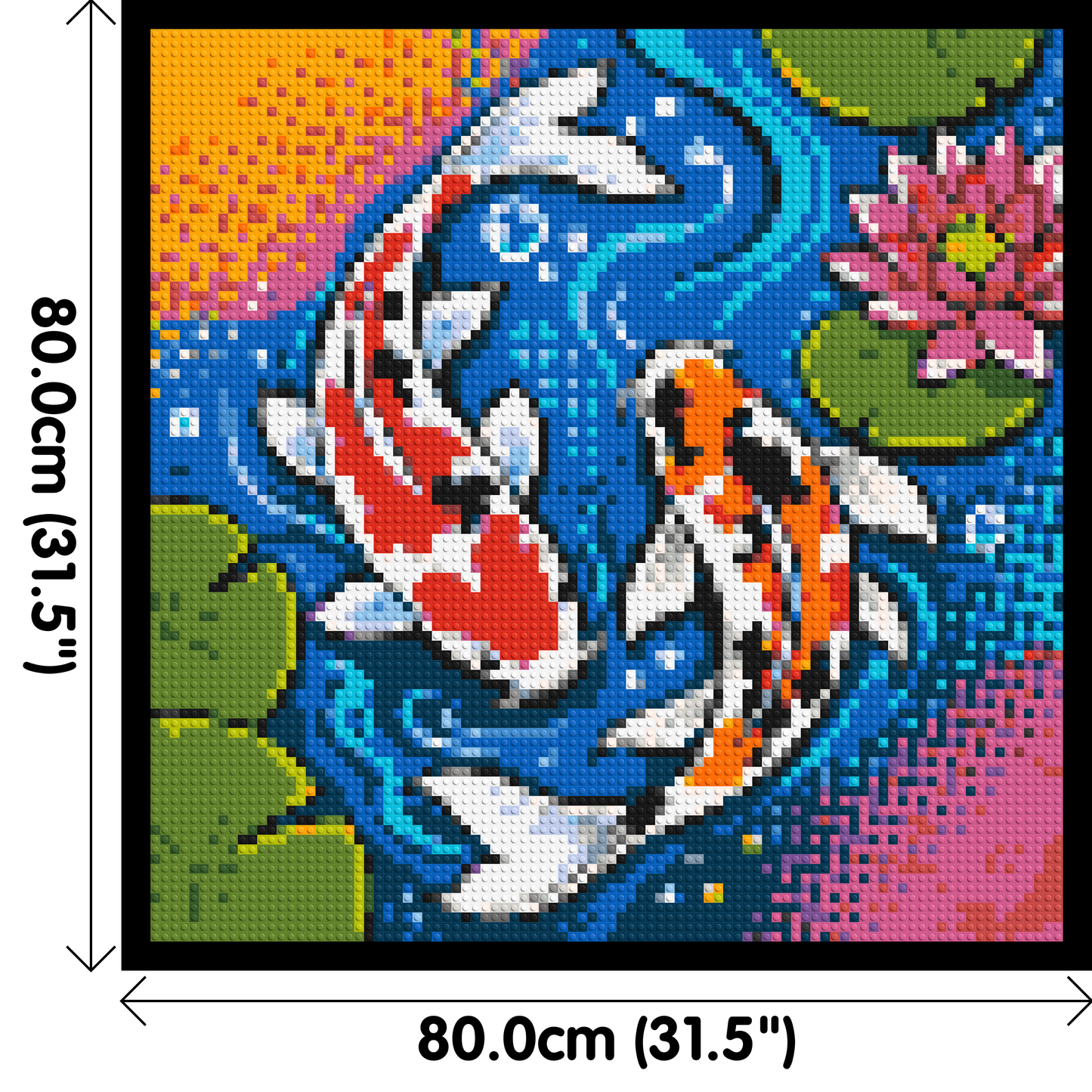 Vibrant Pond Koi Fish with Pink Lotus Blossom - Brick Art Mosaic Kit 4x4 large