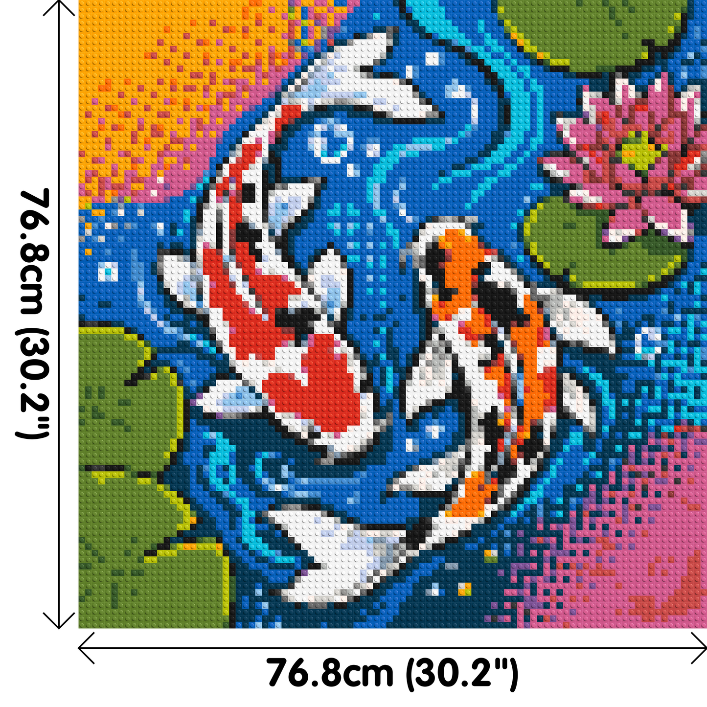 Vibrant Pond Koi Fish with Pink Lotus Blossom - Brick Art Mosaic Kit 4x4 large