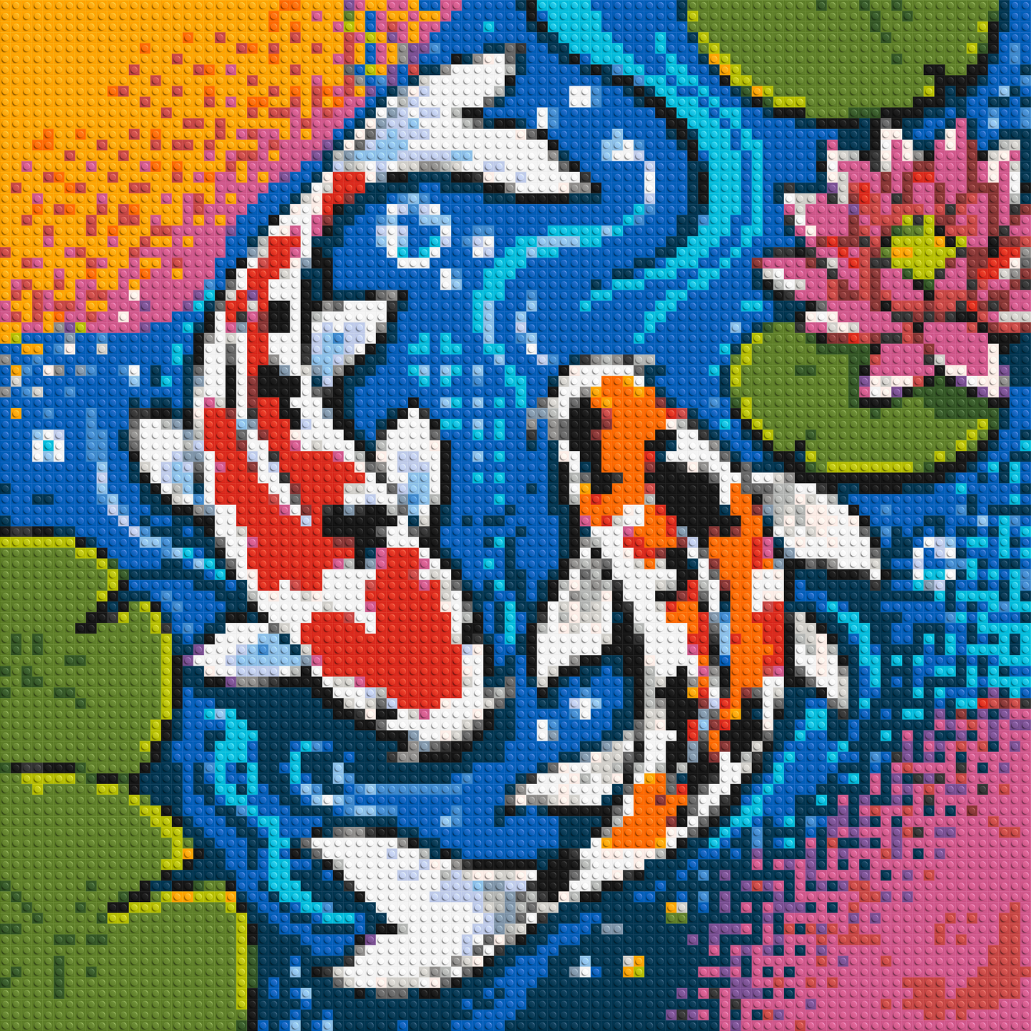 Vibrant Pond Koi Fish with Pink Lotus Blossom - Brick Art Mosaic Kit 4x4 large