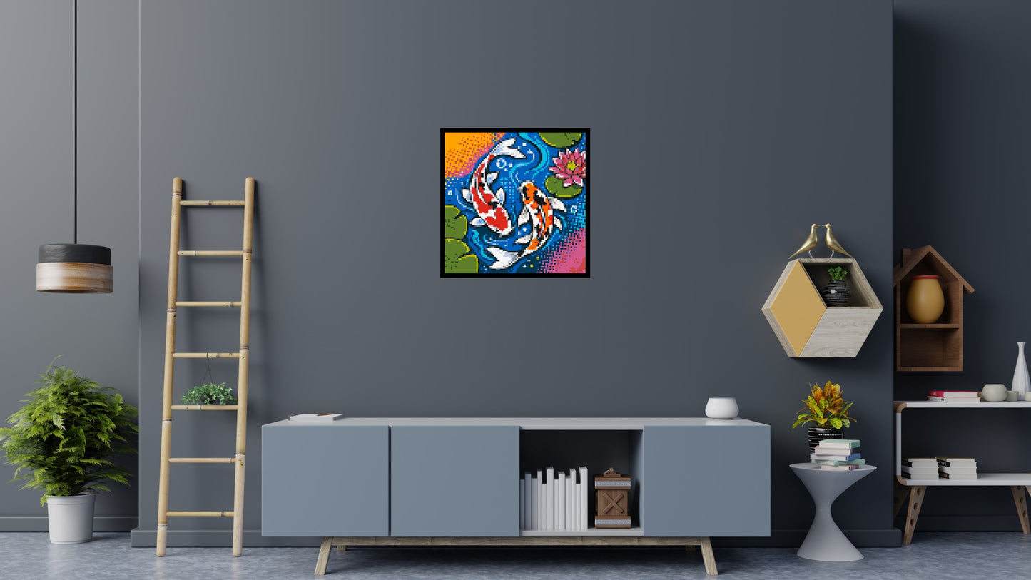 Vibrant Pond Koi Fish with Pink Lotus Blossom - Brick Art Mosaic Kit 4x4 large