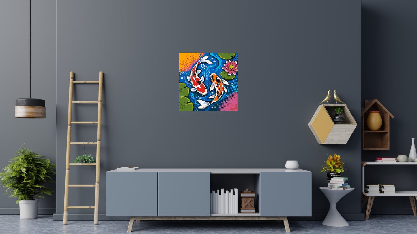 Vibrant Pond Koi Fish with Pink Lotus Blossom - Brick Art Mosaic Kit 4x4 large