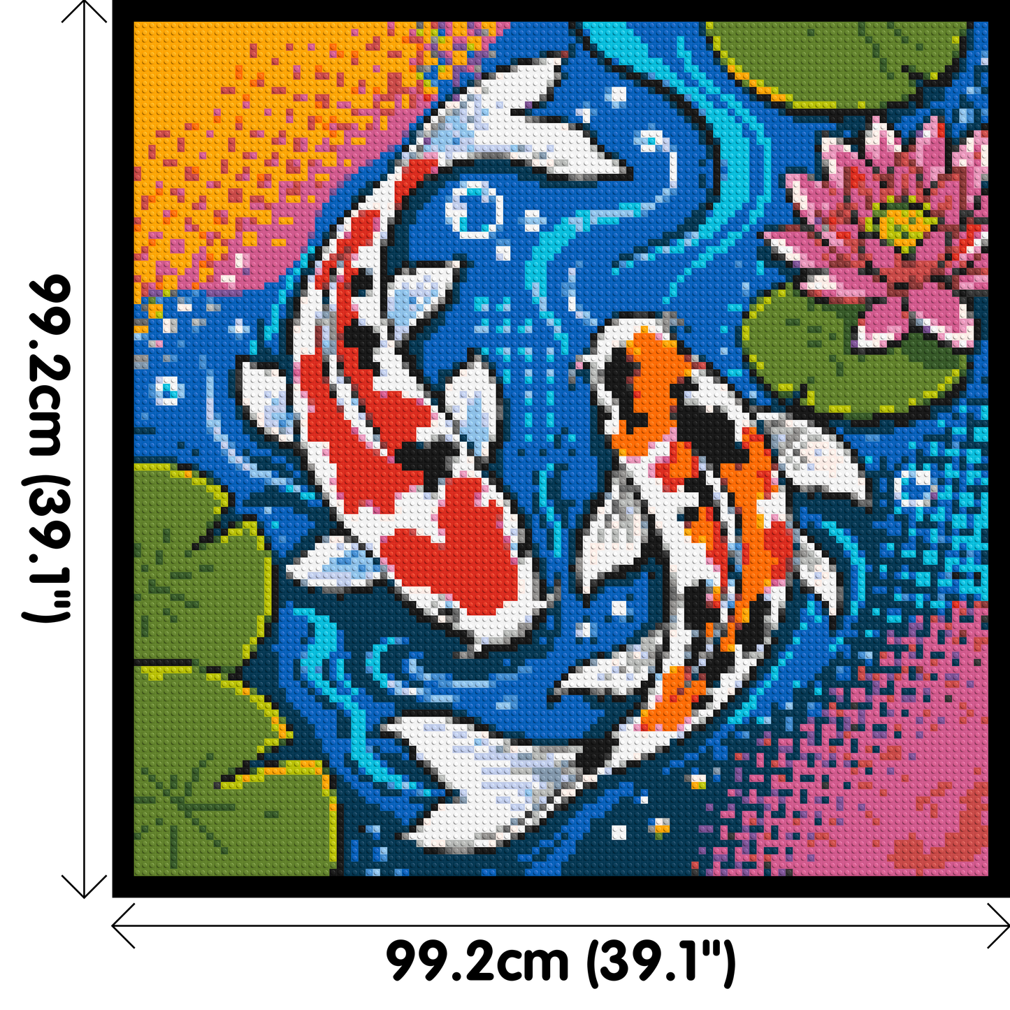 Vibrant Pond Koi Fish with Pink Lotus Blossom - Brick Art Mosaic Kit 5x5 large