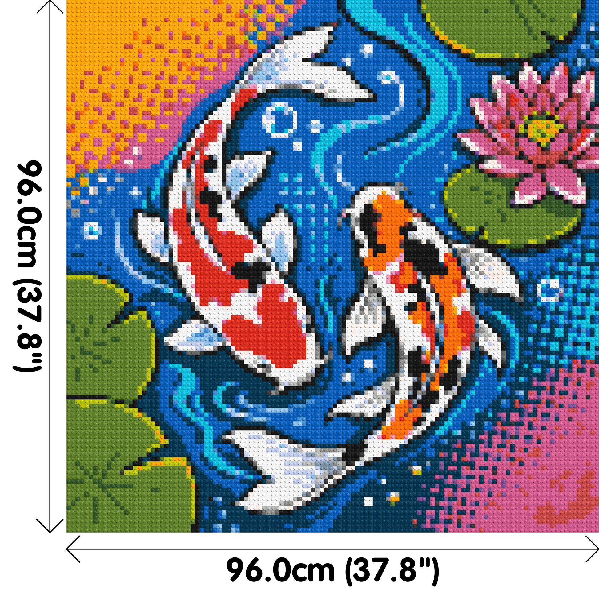 Vibrant Pond Koi Fish with Pink Lotus Blossom - Brick Art Mosaic Kit 5x5 dimensions