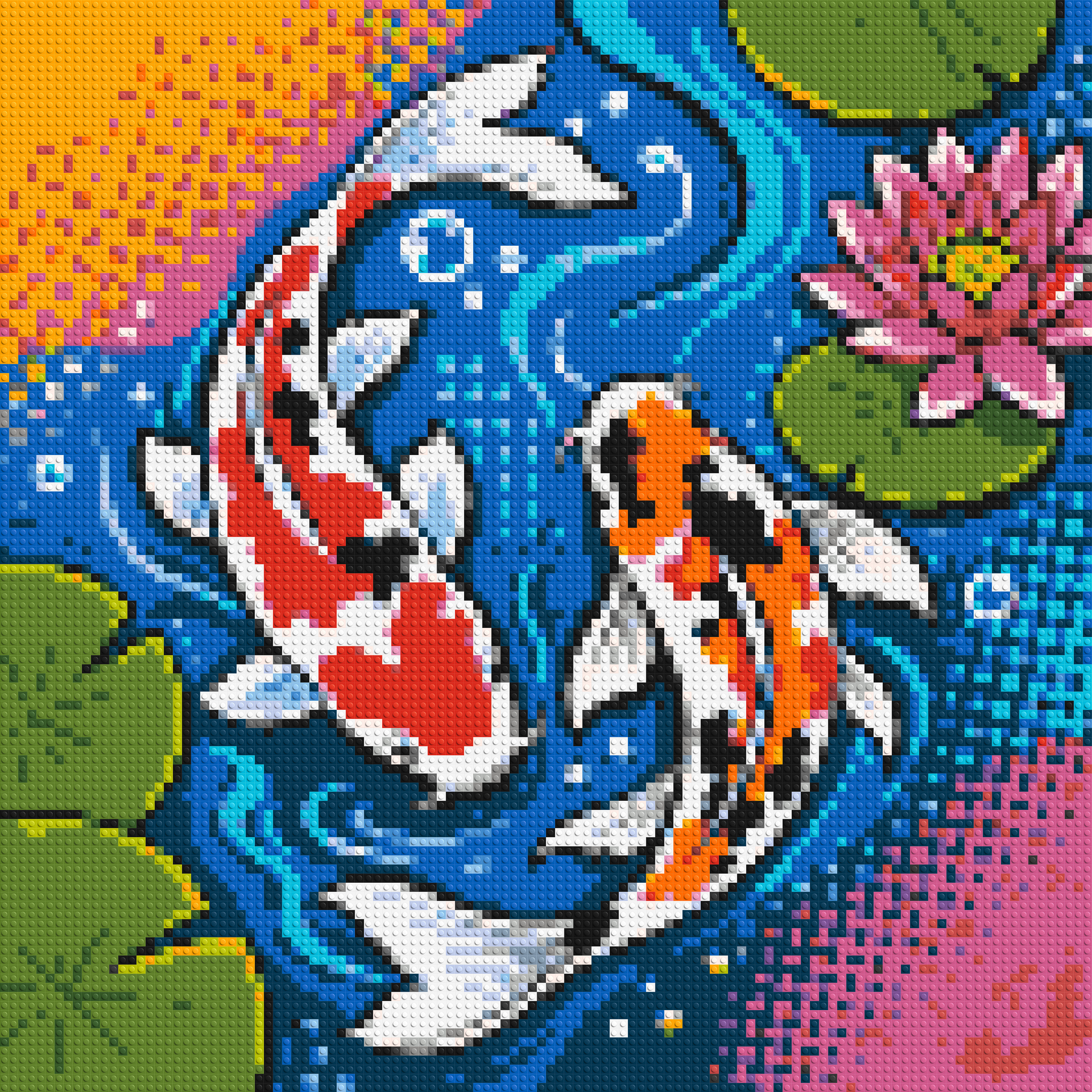 Vibrant Pond Koi Fish with Pink Lotus Blossom - Brick Art Mosaic Kit 5x5 large
