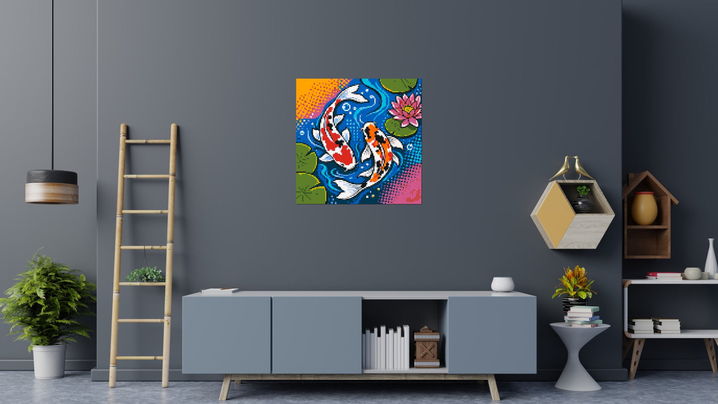 Vibrant Pond Koi Fish with Pink Lotus Blossom - Brick Art Mosaic Kit 5x5 large