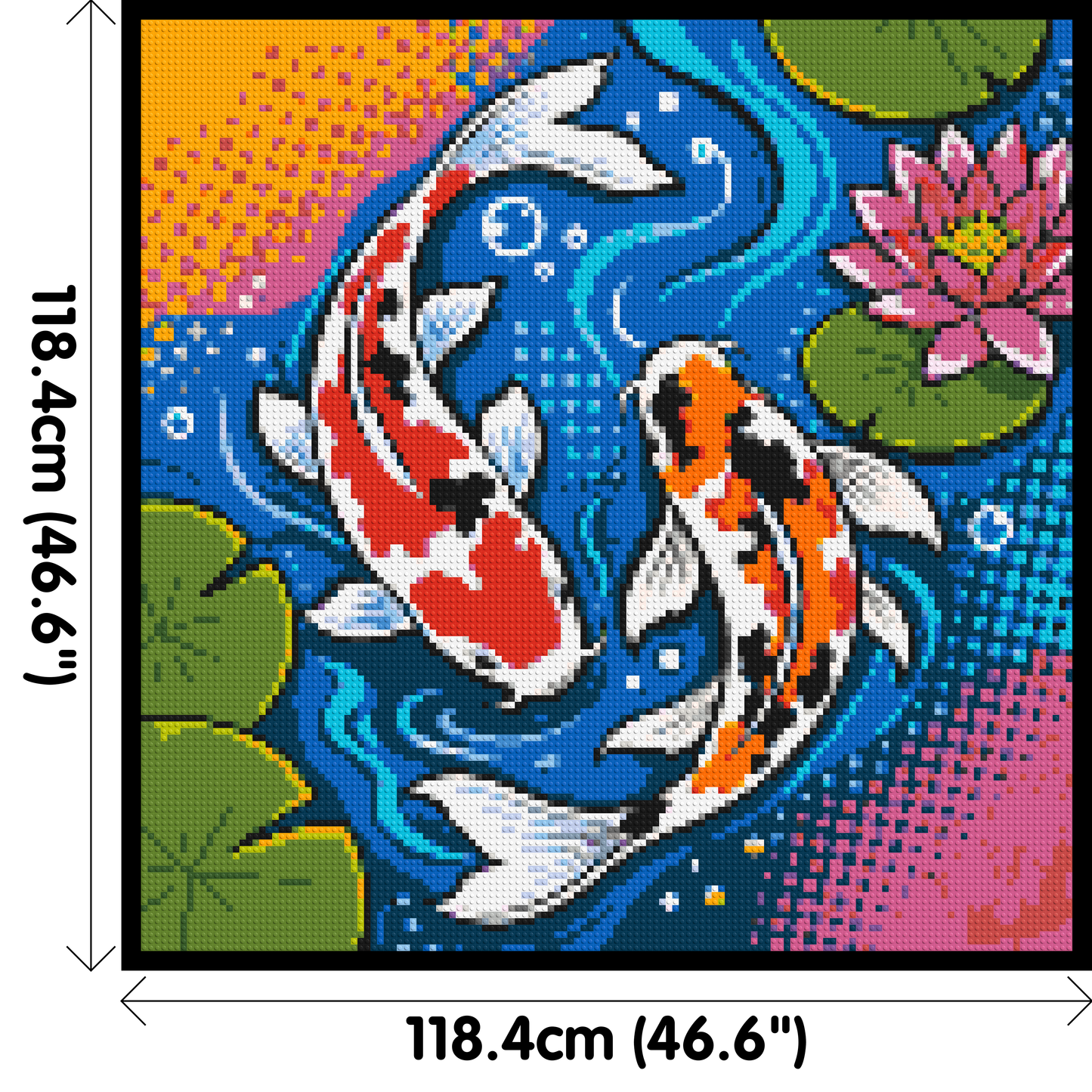 Vibrant Pond Koi Fish with Pink Lotus Blossom - Brick Art Mosaic Kit 6x6 large