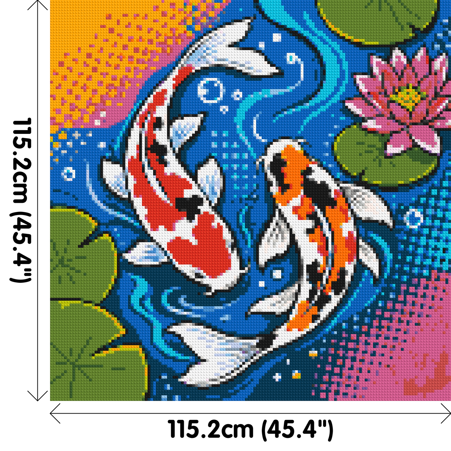 Vibrant Pond Koi Fish with Pink Lotus Blossom - Brick Art Mosaic Kit 6x6 large