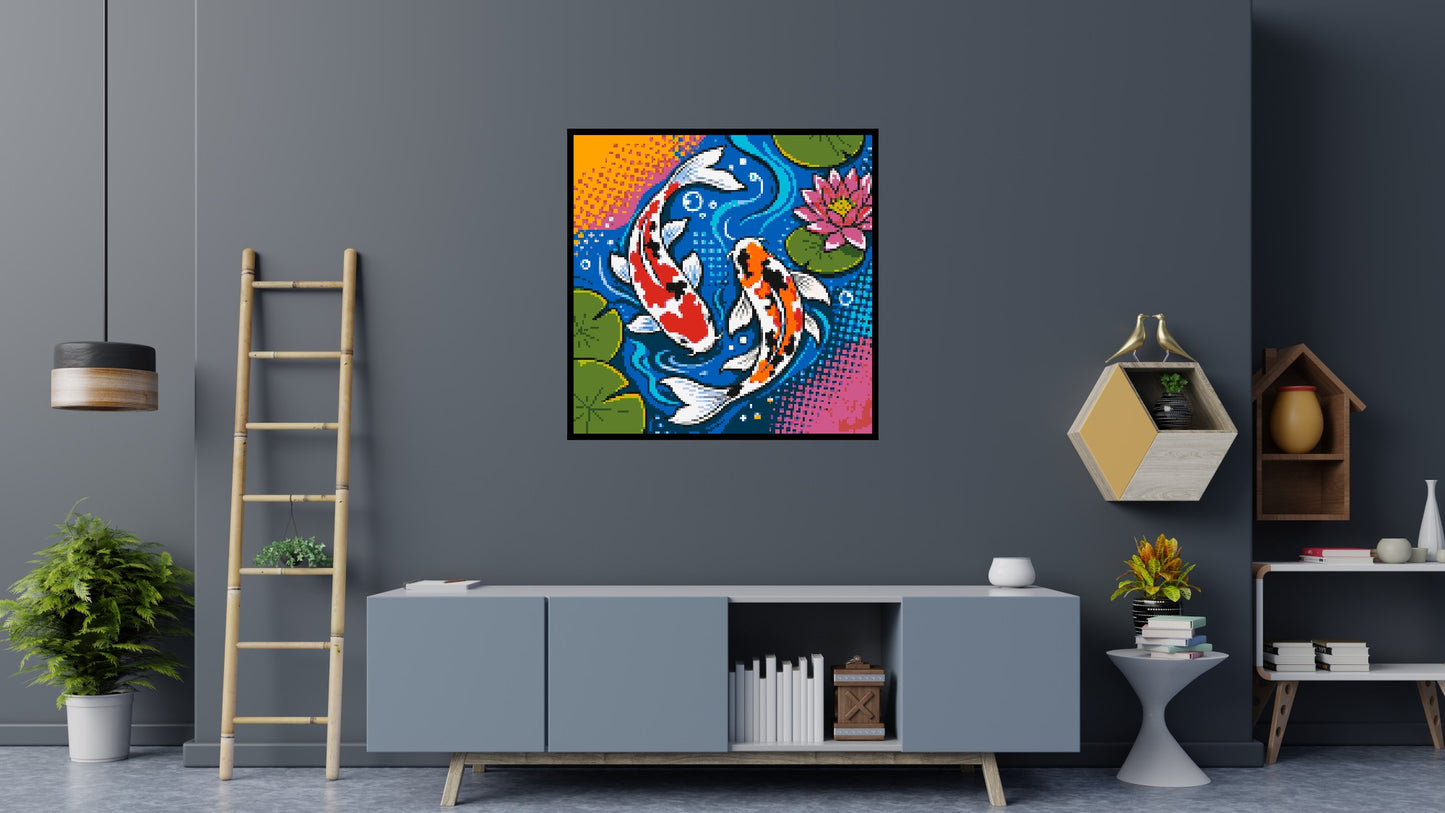 Vibrant Pond Koi Fish with Pink Lotus Blossom - Brick Art Mosaic Kit 6x6 large