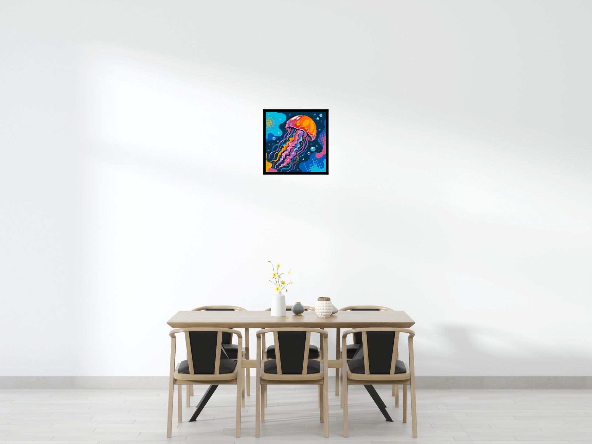 Luminous Deep Sea Jellyfish Pop Art - Brick Art Mosaic Kit 3x3 scene with frame