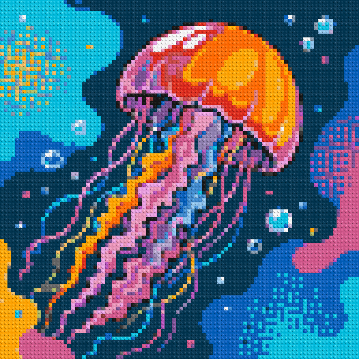 Luminous Deep Sea Jellyfish Pop Art - Brick Art Mosaic Kit 4x4 large