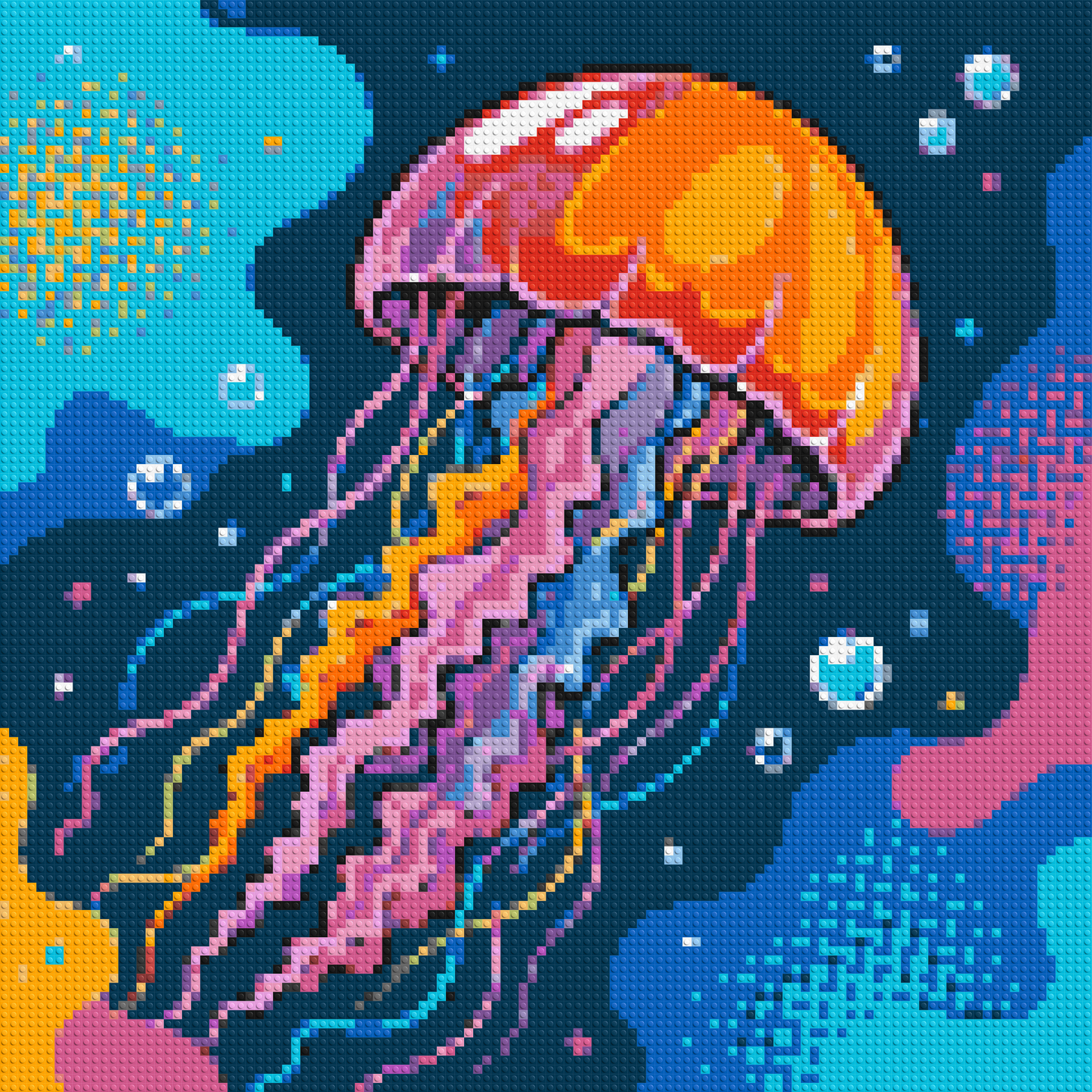Luminous Deep Sea Jellyfish Pop Art - Brick Art Mosaic Kit 5x5 large