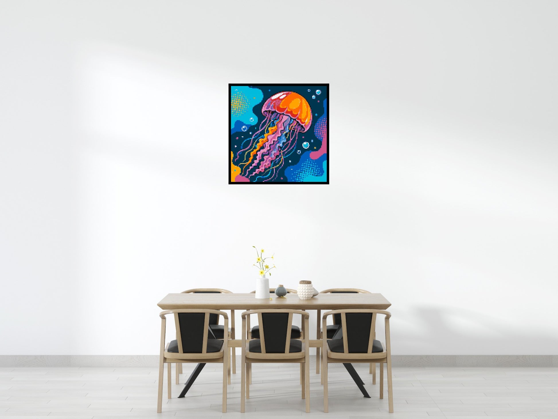 Luminous Deep Sea Jellyfish Pop Art - Brick Art Mosaic Kit 5x5 scene with frame