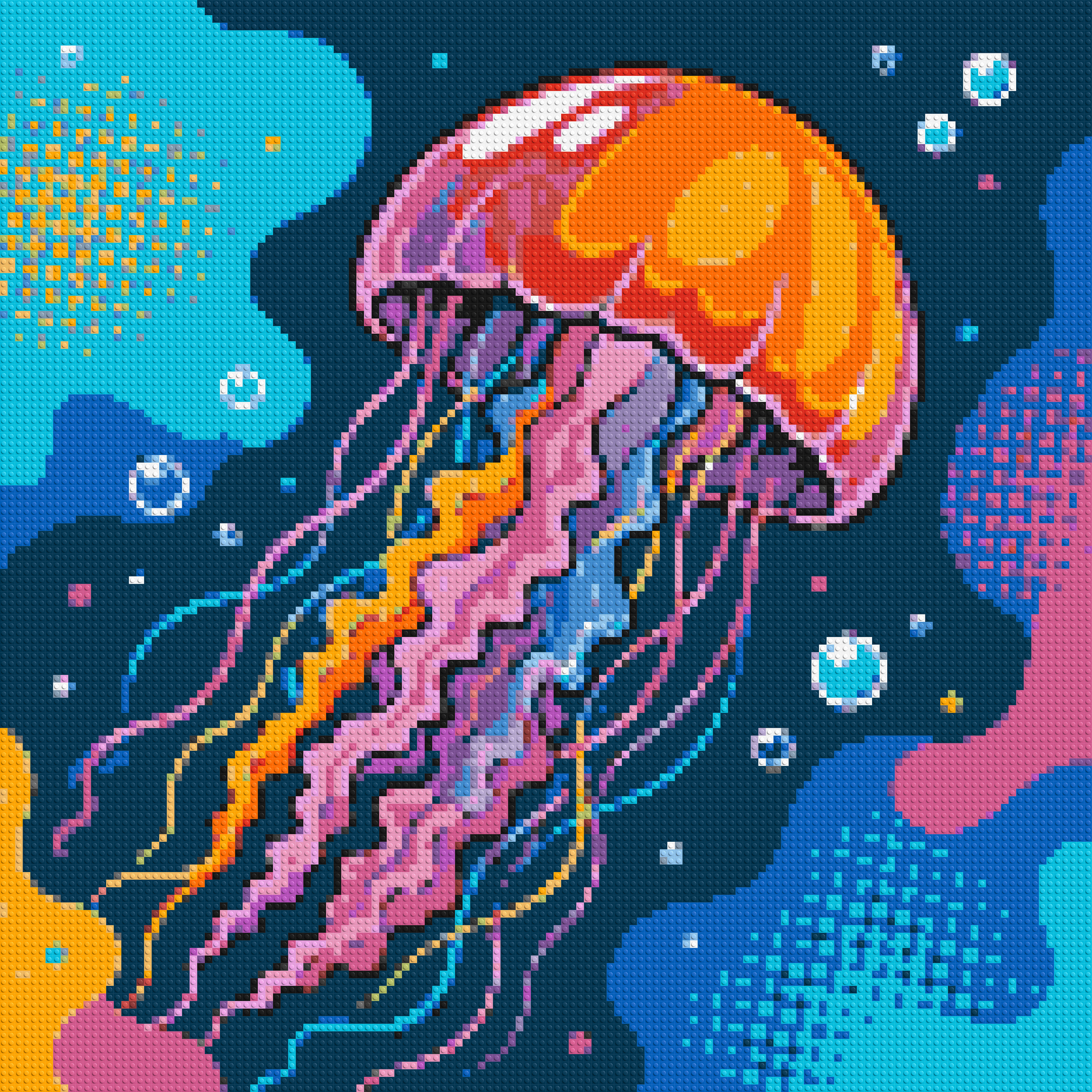 Luminous Deep Sea Jellyfish Pop Art - Brick Art Mosaic Kit 6x6 large