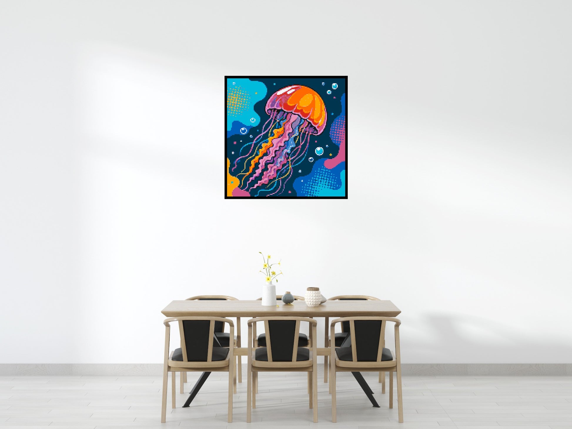 Luminous Deep Sea Jellyfish Pop Art - Brick Art Mosaic Kit 6x6 scene with frame